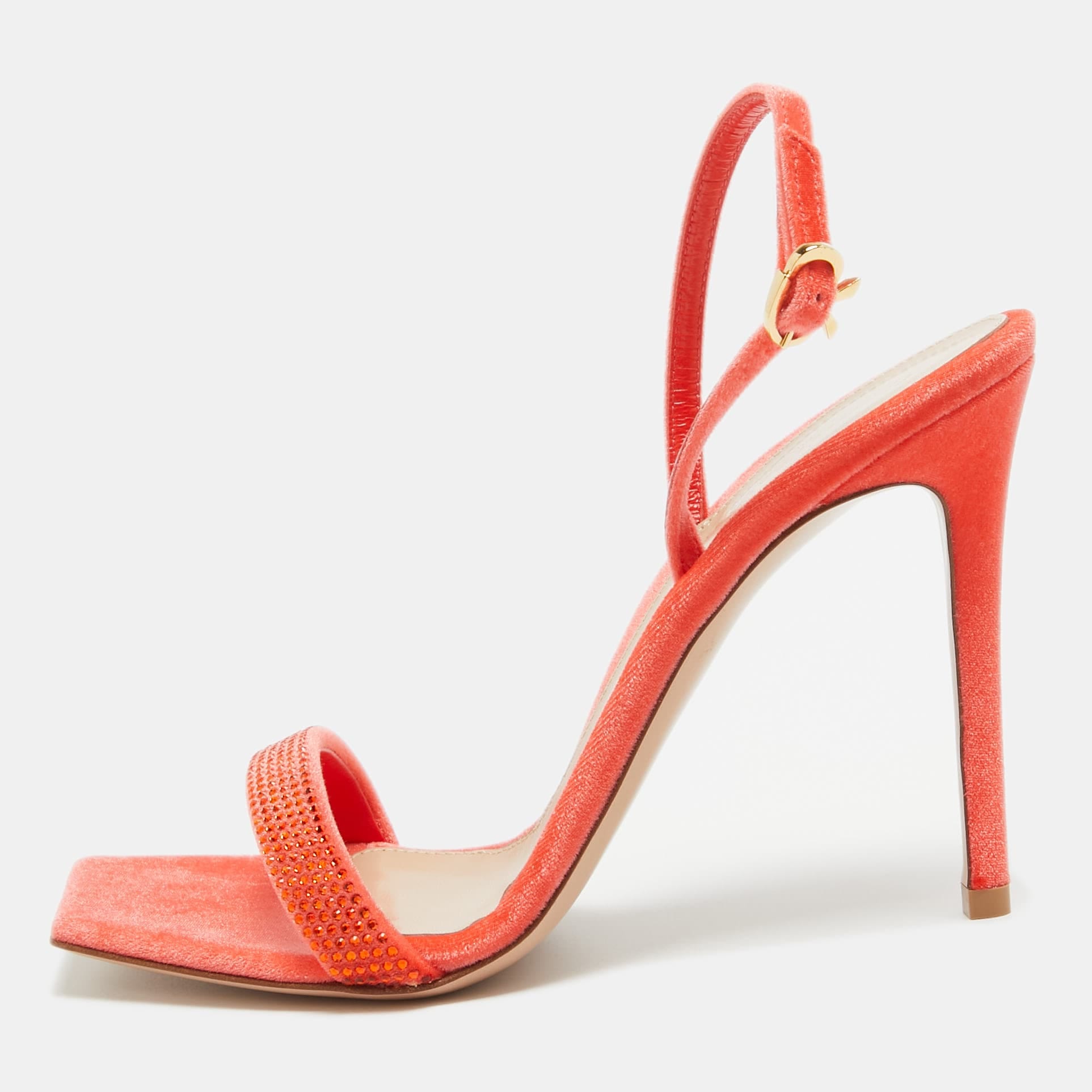 Gianvito Rossi Poppy Red Velvet Embellished Britney Sandals