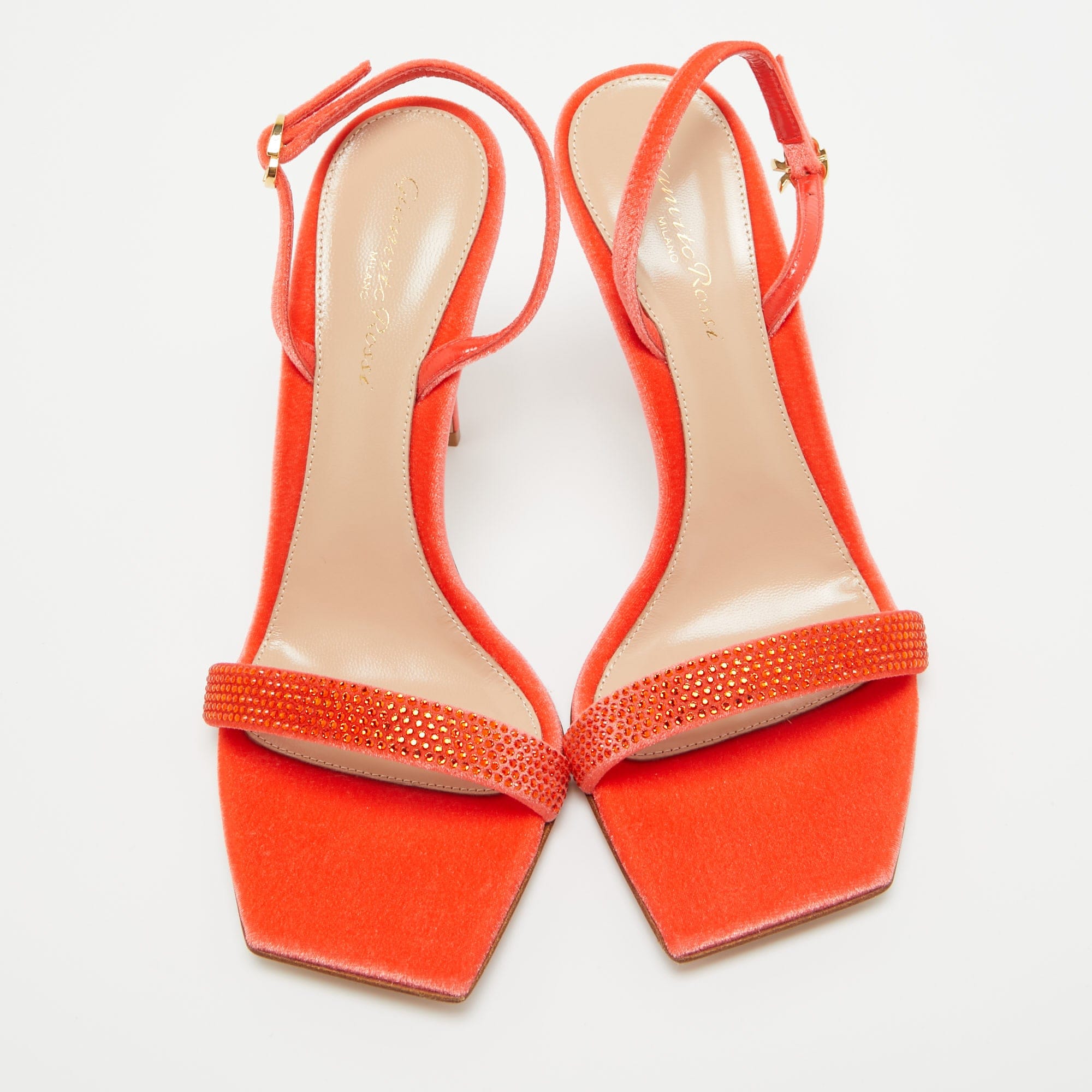 Gianvito Rossi Poppy Red Velvet Embellished Britney Sandals
