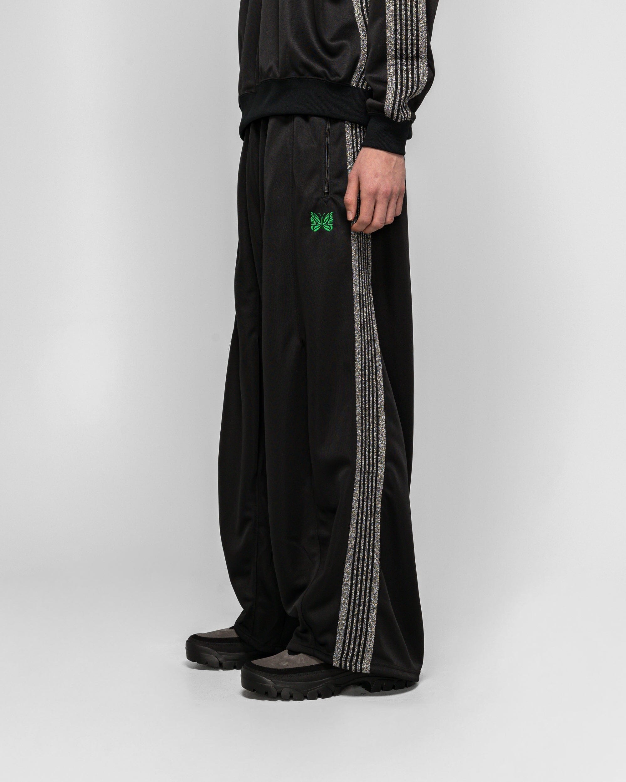 Needles H.D. Track Pant x UP THERE - Black/Silver Poly Smooth