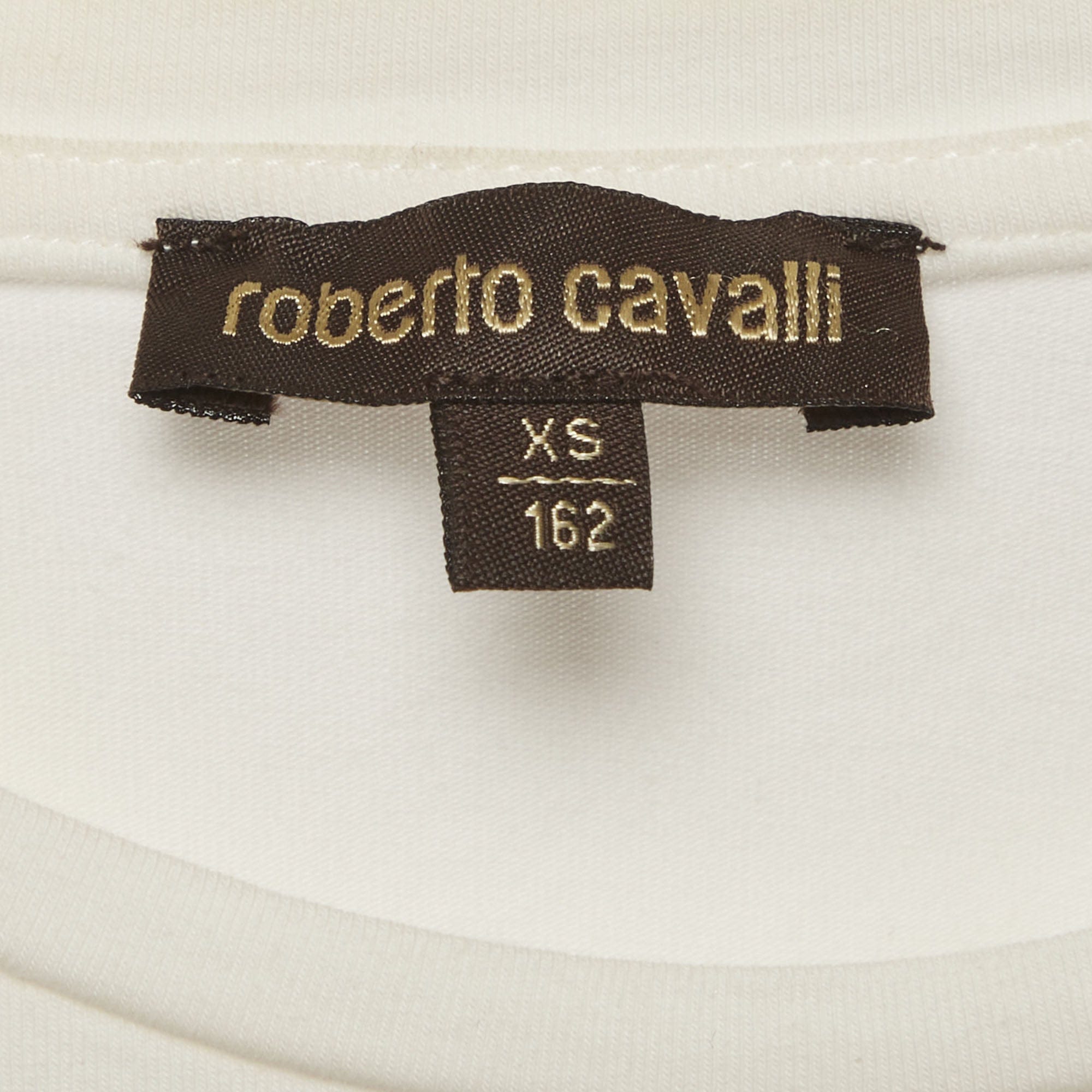 Roberto Cavalli White Leopard Logo Graphic Jersey T - Shirt