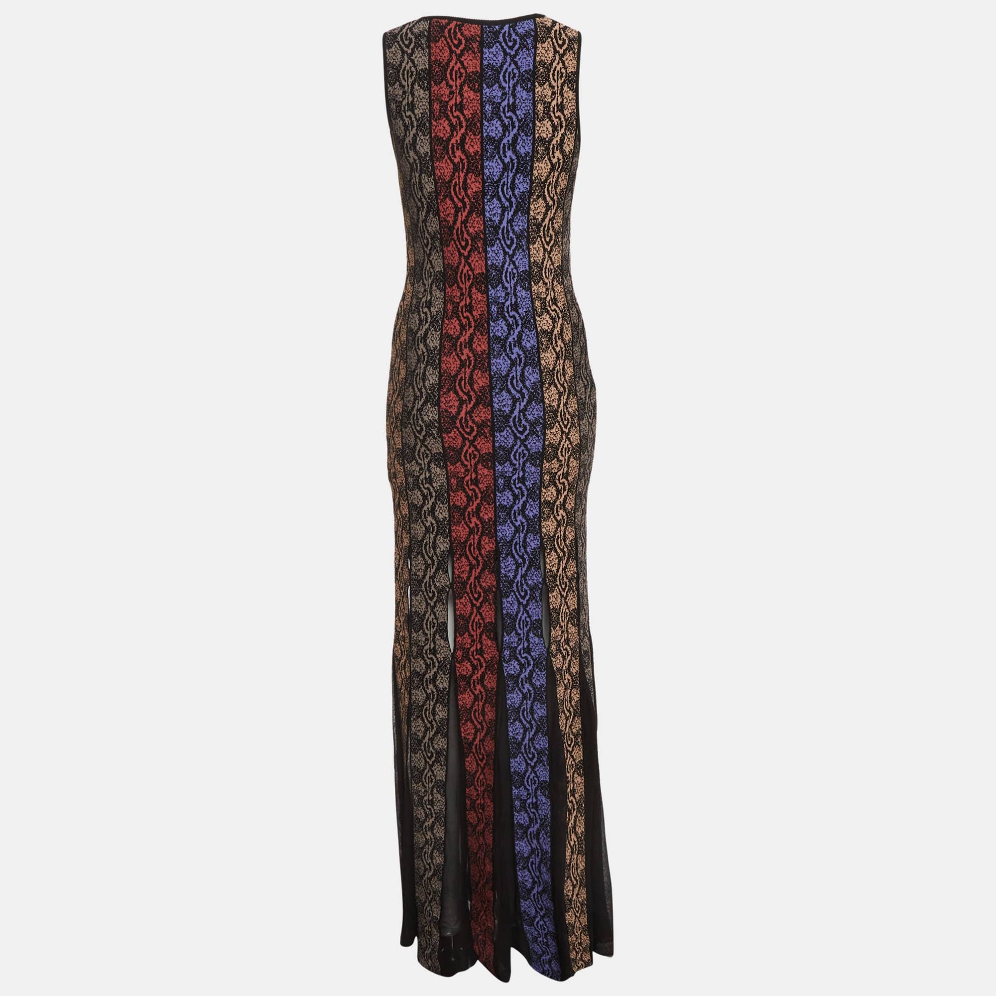 Roberto Cavalli Multicolor Panelled Knit Sleeveless Maxi Dress