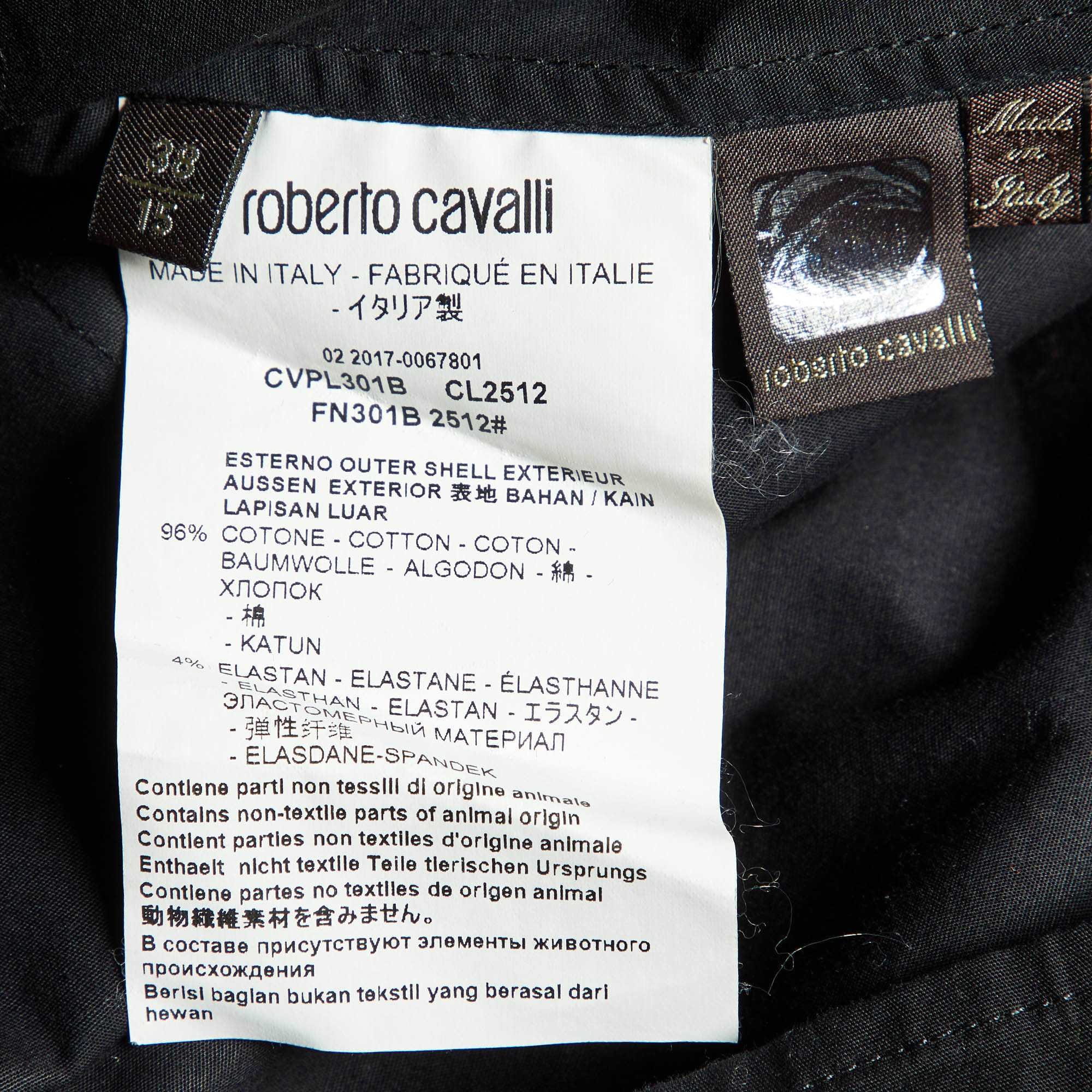 Roberto Cavalli Black Cotton Logo Crest Embroidered Button Front Shirt