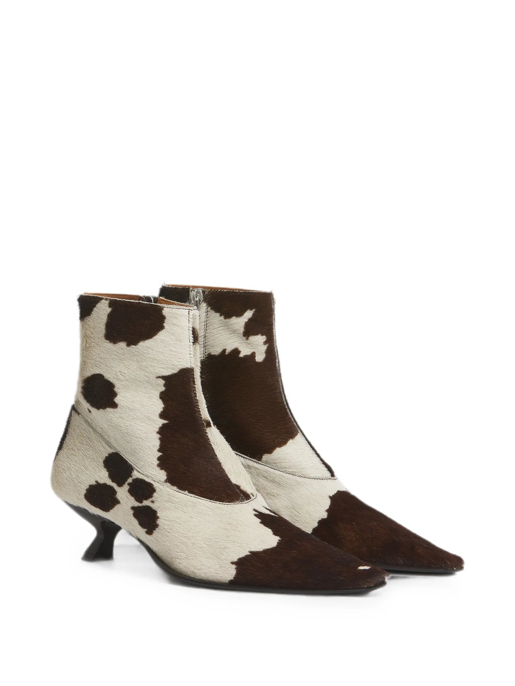 Marni white and brown cow - print ponyhair Cindi boots