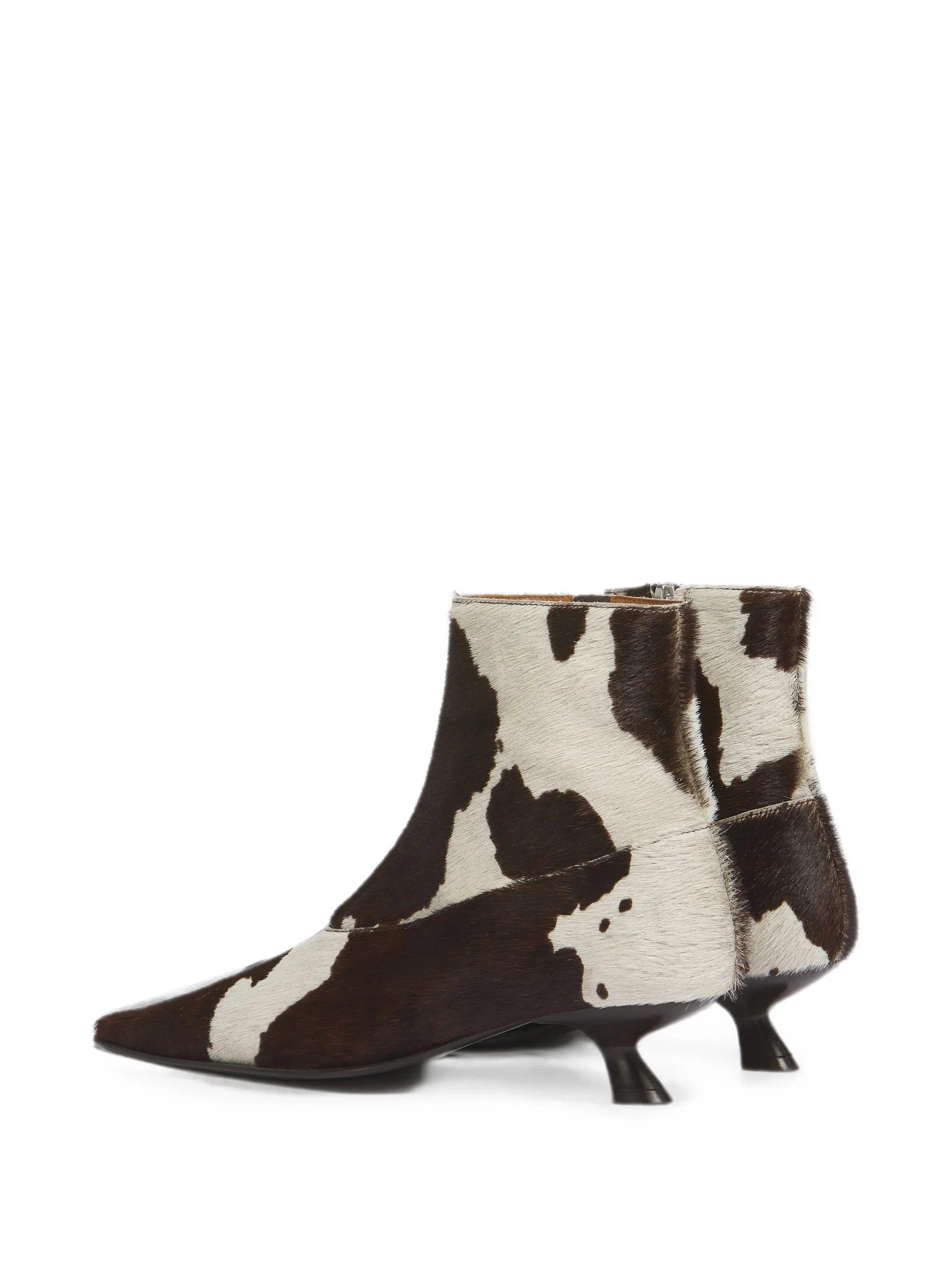 Marni white and brown cow - print ponyhair Cindi boots