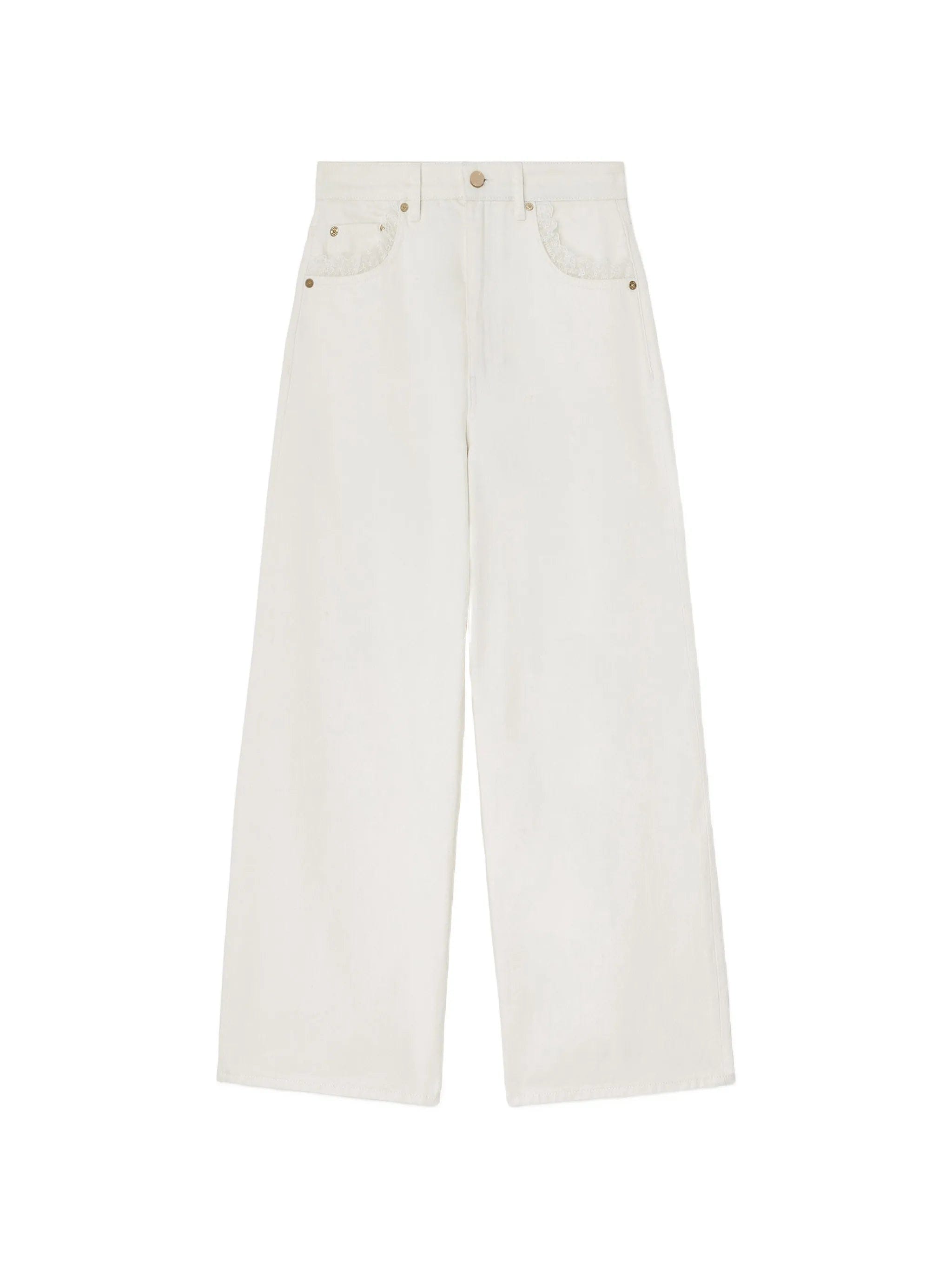 GANNI lace - trim straight - leg jeans