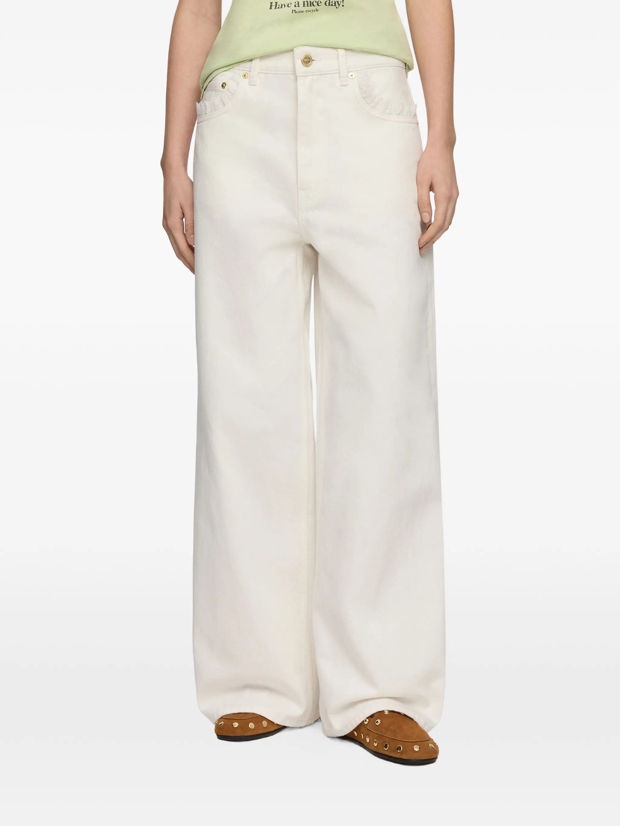 GANNI lace - trim straight - leg jeans