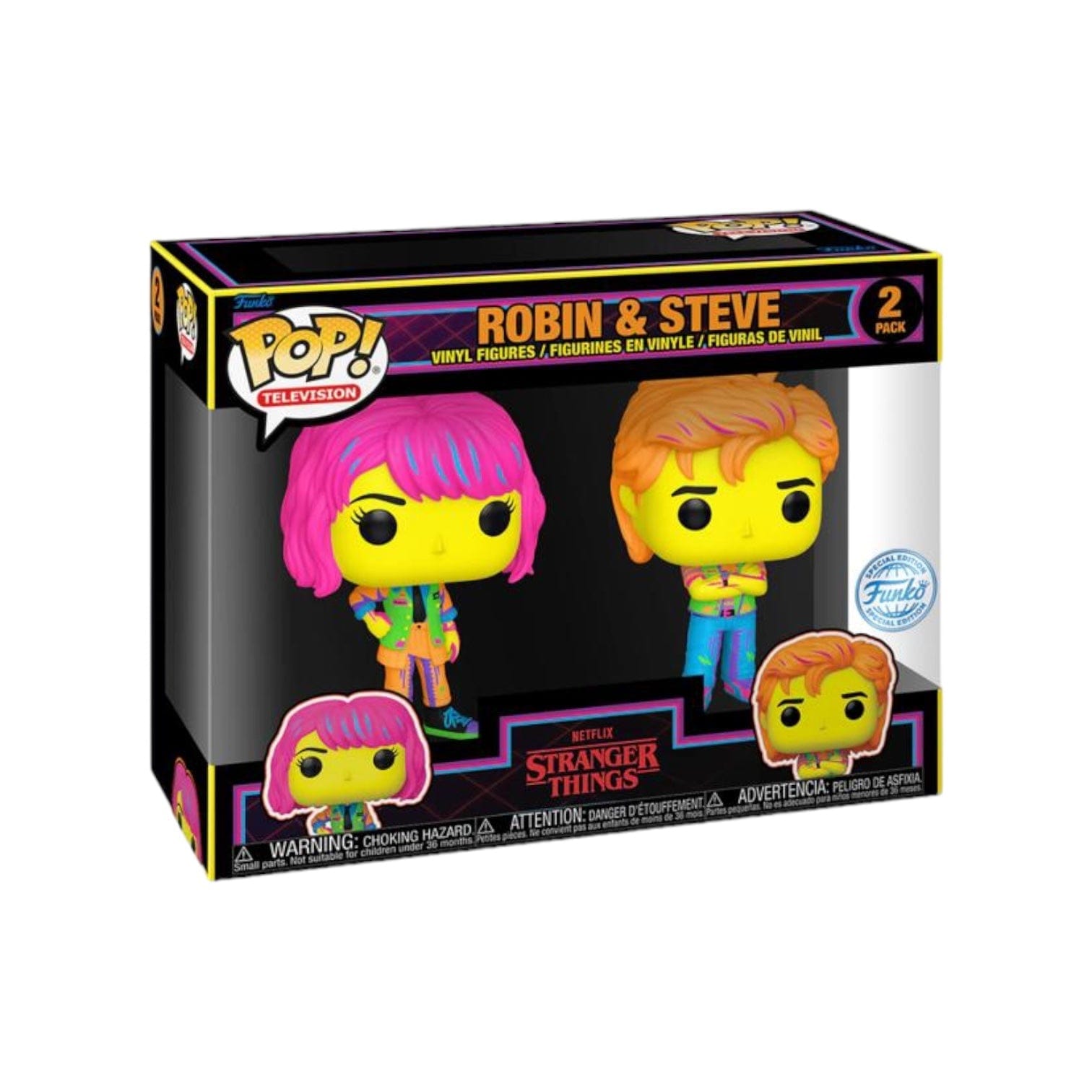 Stranger Things Robin & Steve (Blacklight) 2 Pack Funko Pop! - Stranger Things - Pop Figures Exclusive