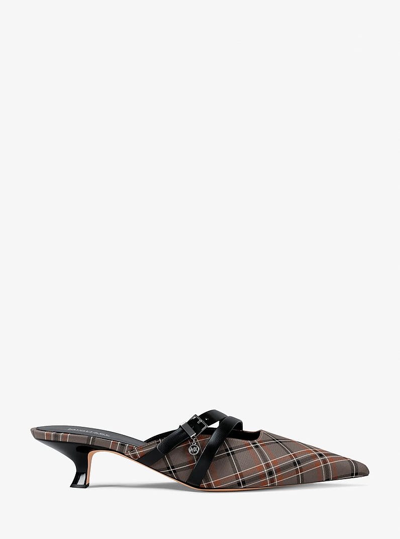 Yvette Plaid Print Kitten Mule