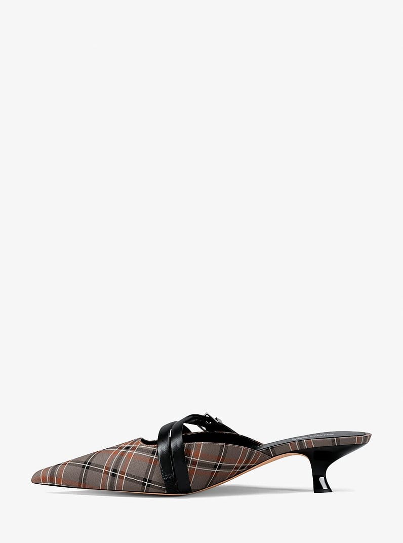 Yvette Plaid Print Kitten Mule