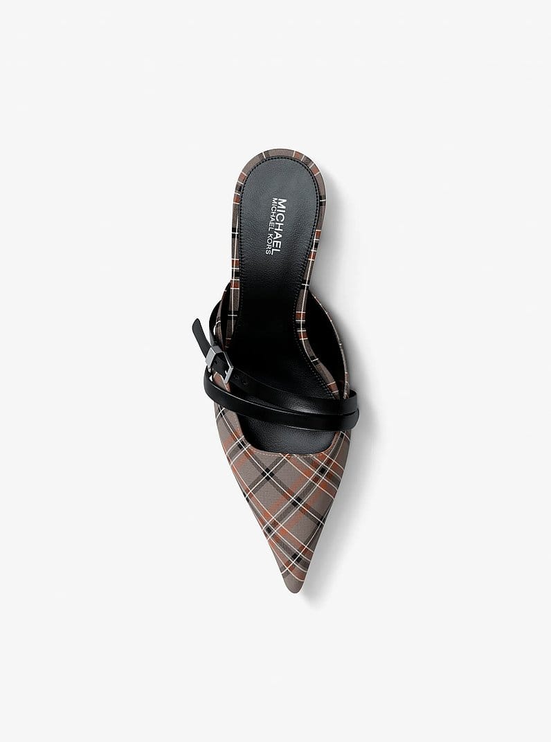 Yvette Plaid Print Kitten Mule