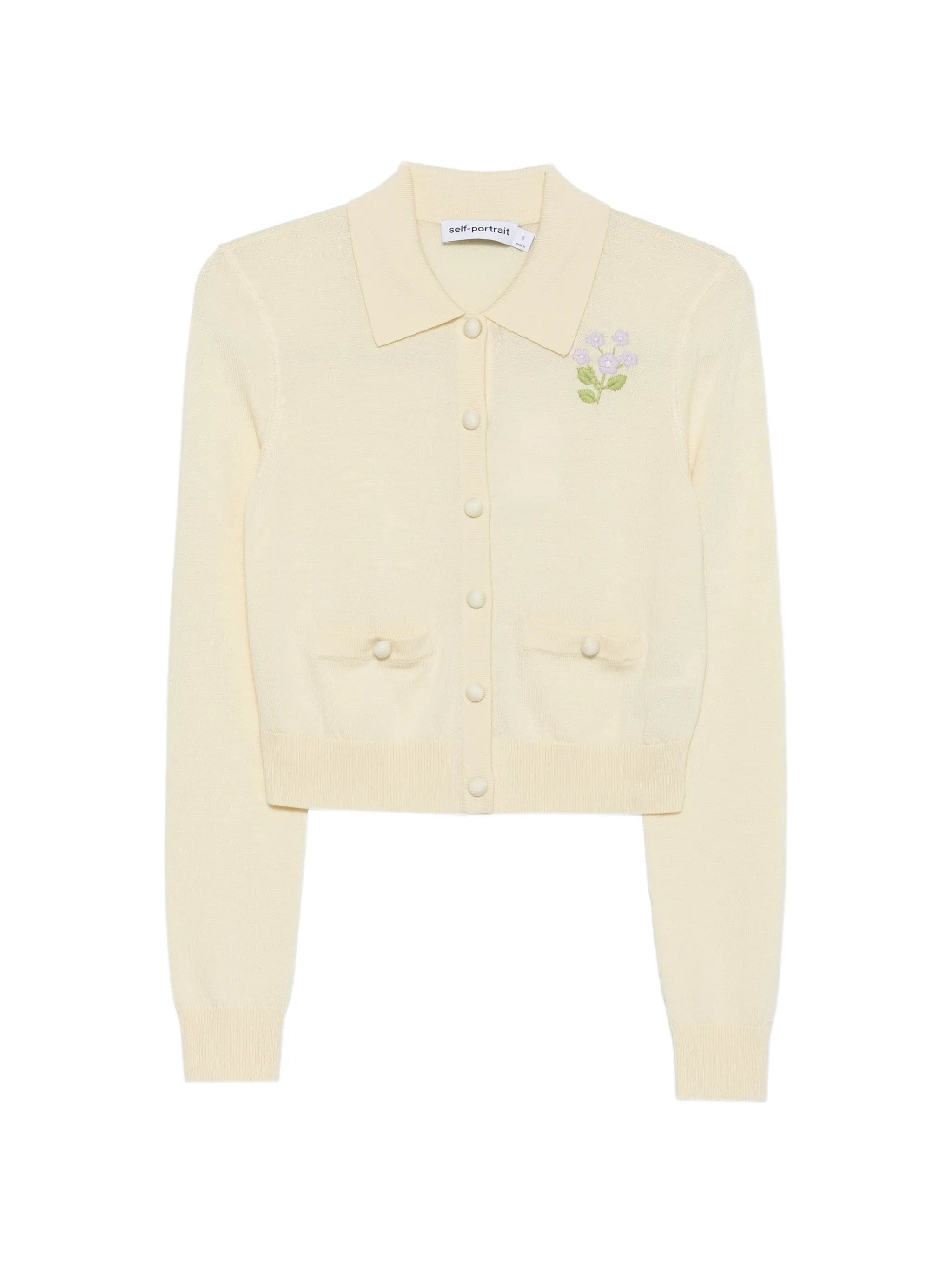 Self-Portrait floral - embroidered button - up cardigan