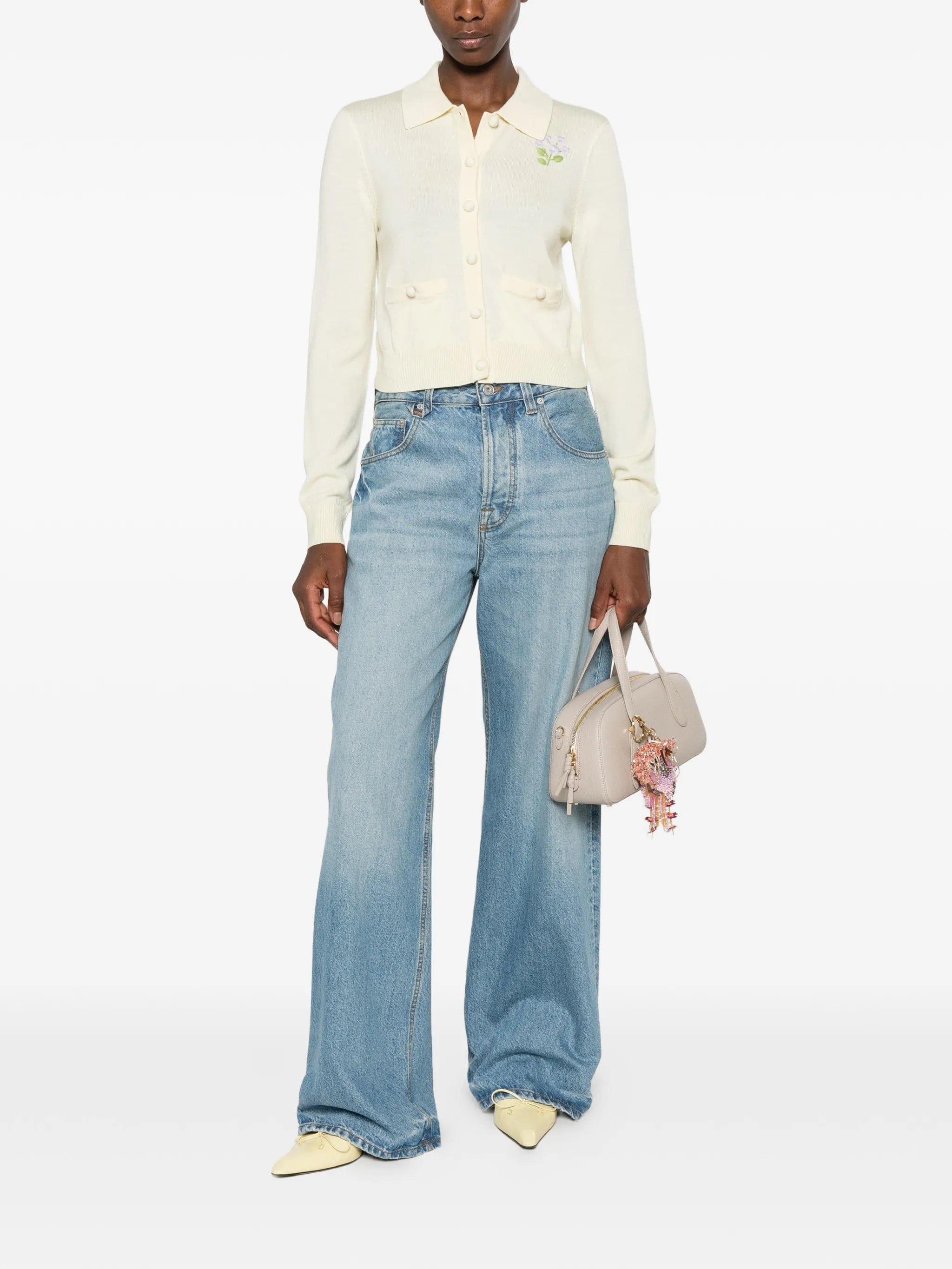Self-Portrait floral - embroidered button - up cardigan