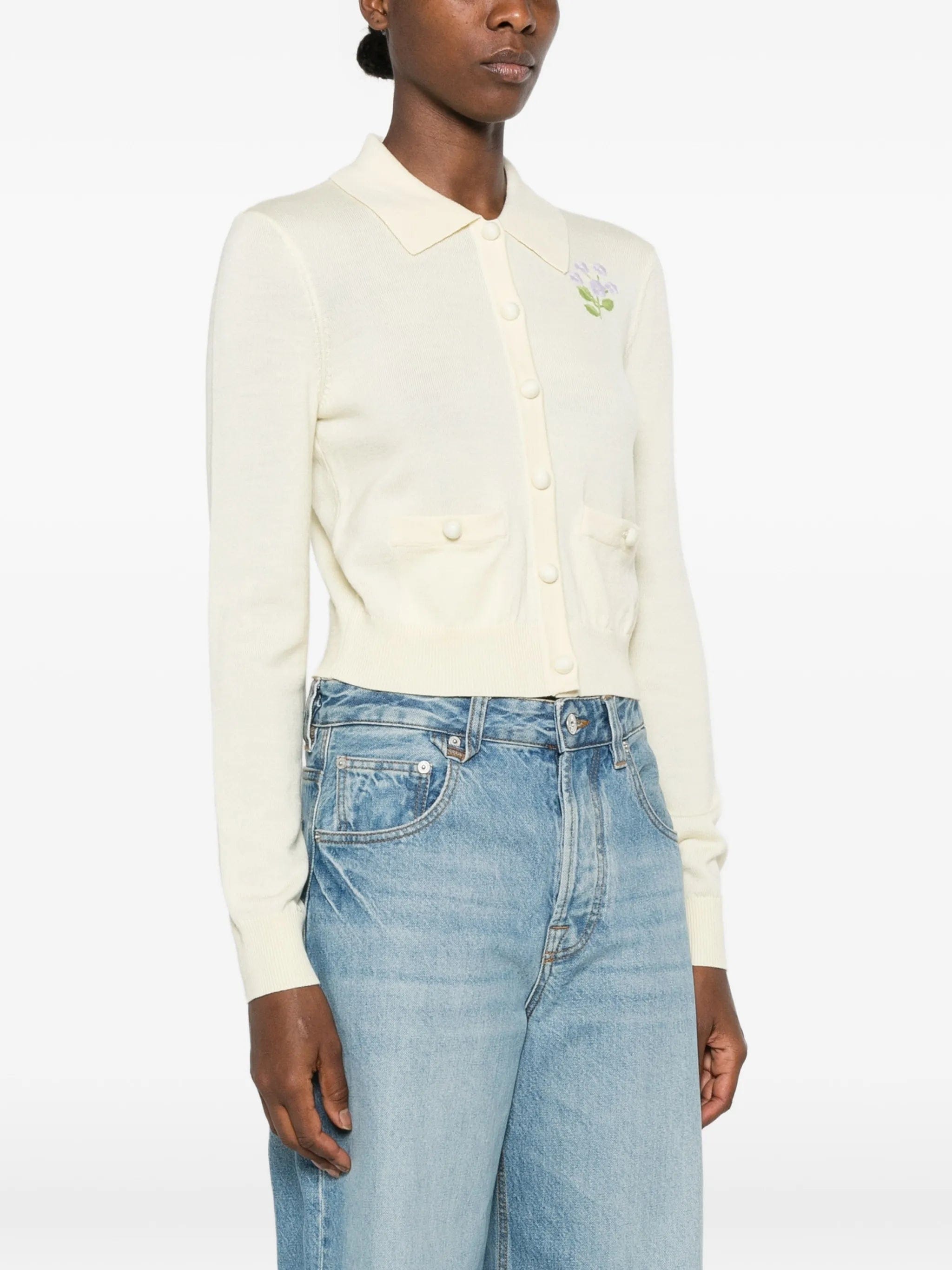 Self-Portrait floral - embroidered button - up cardigan