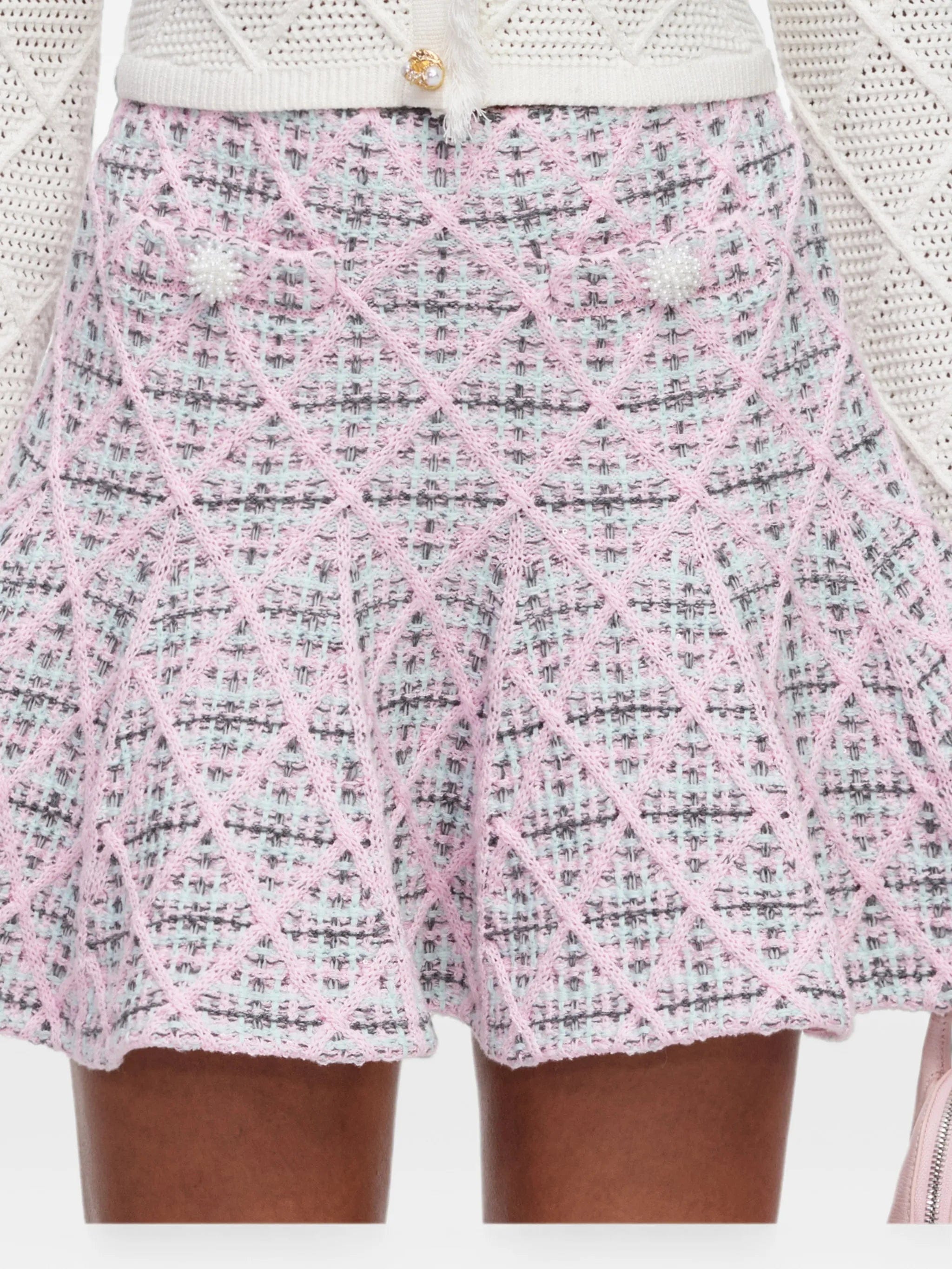 Self-Portrait check - knit flared mini skirt
