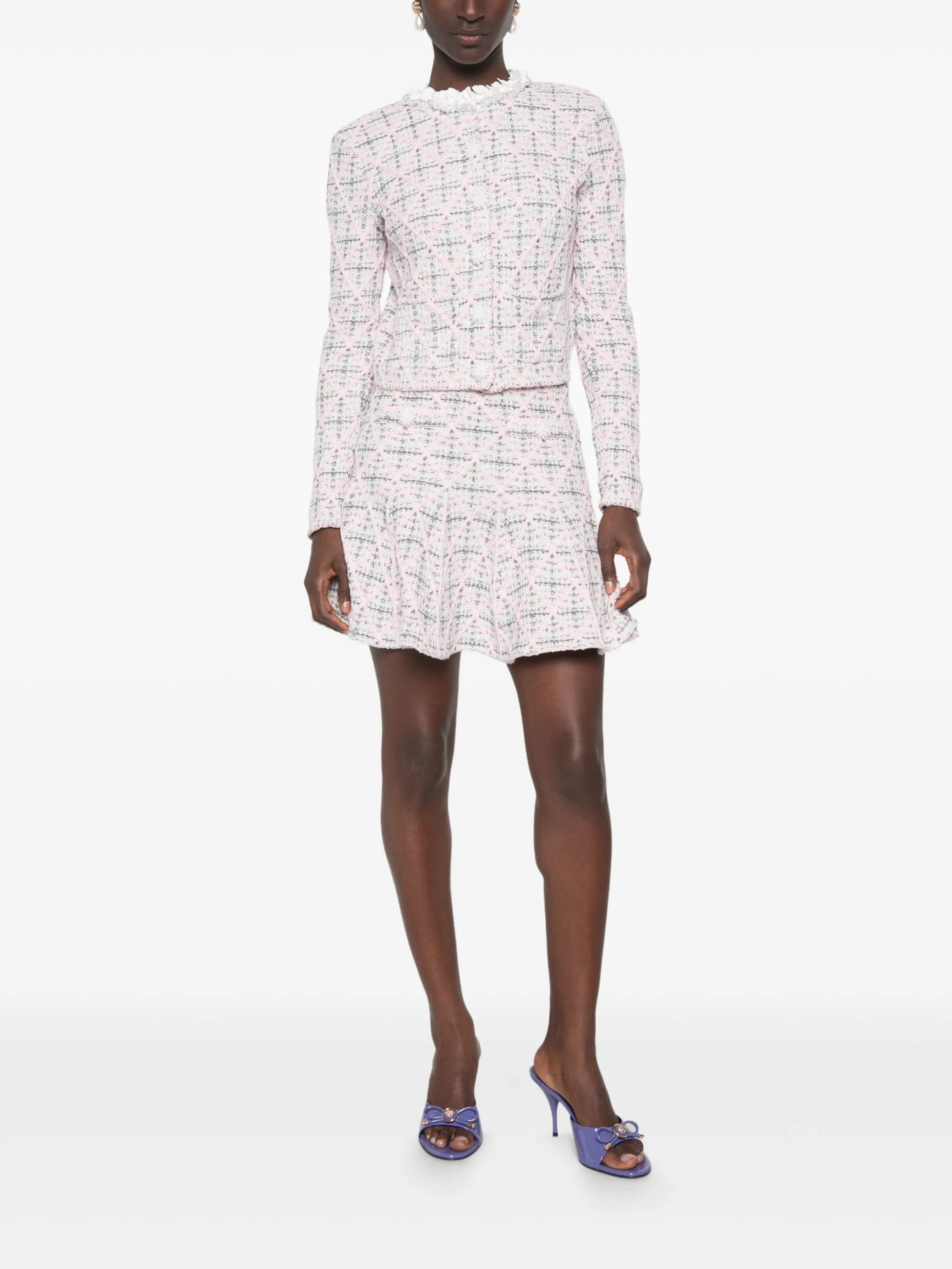 Self-Portrait check - knit flared mini skirt
