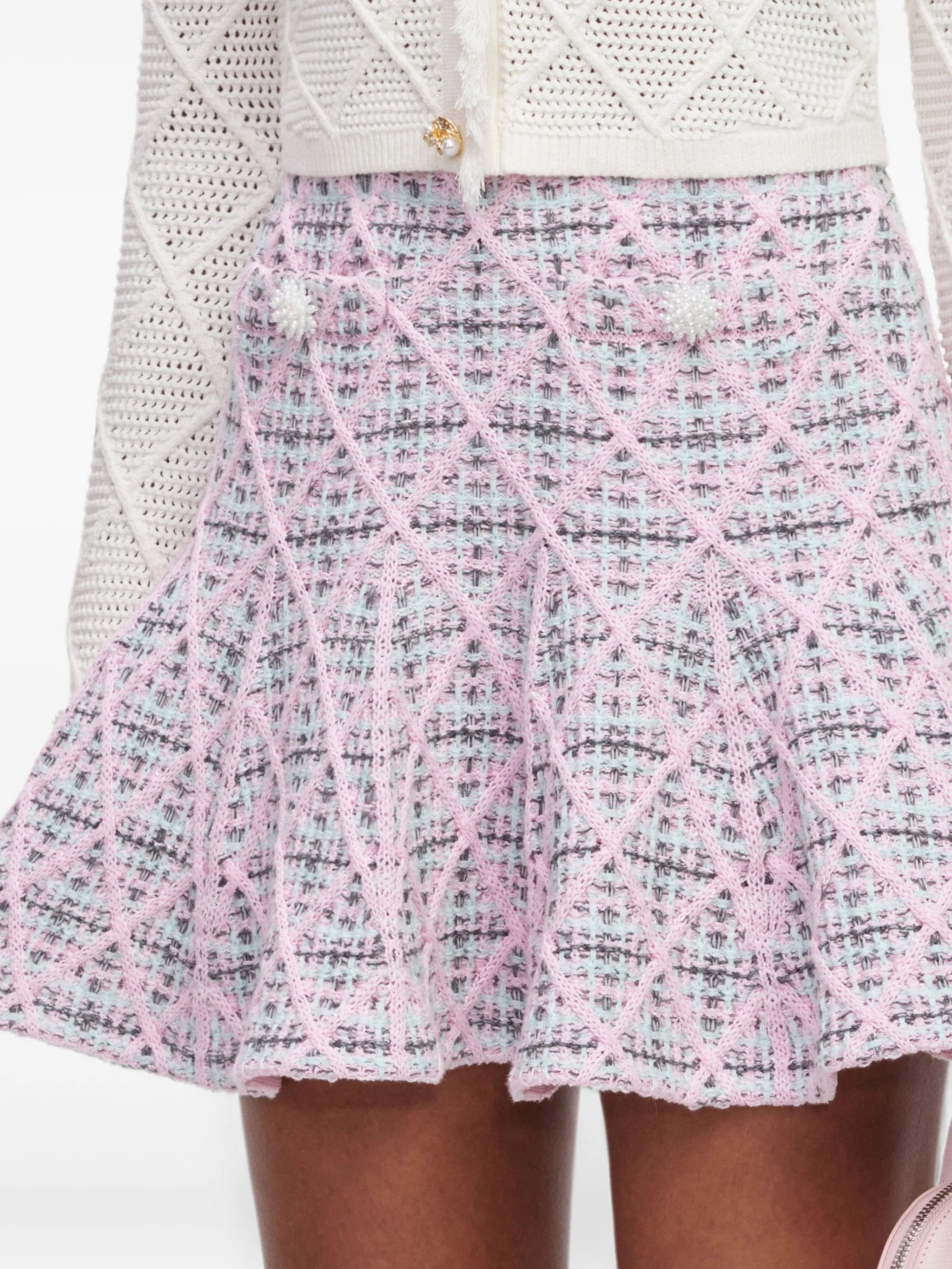 Self-Portrait check - knit flared mini skirt