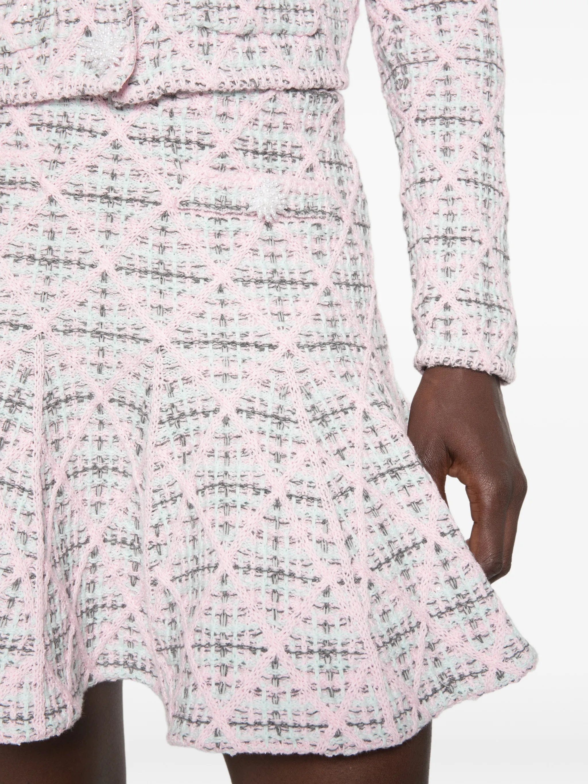 Self-Portrait check - knit flared mini skirt