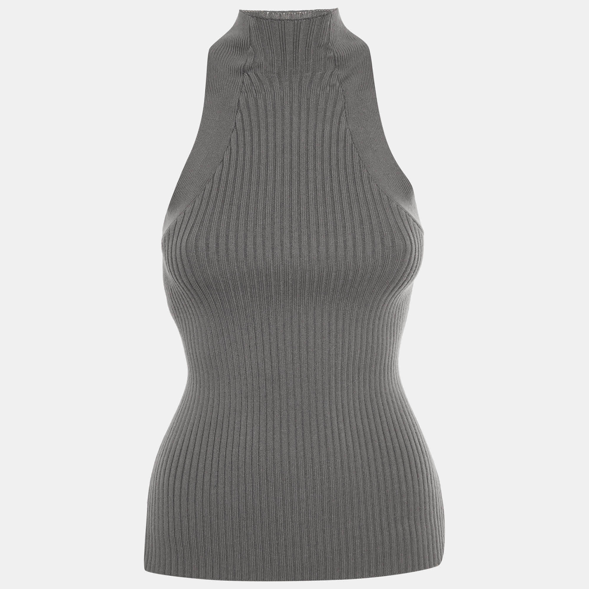 Dion Lee Grey Knit Muscular Twist Tank Top