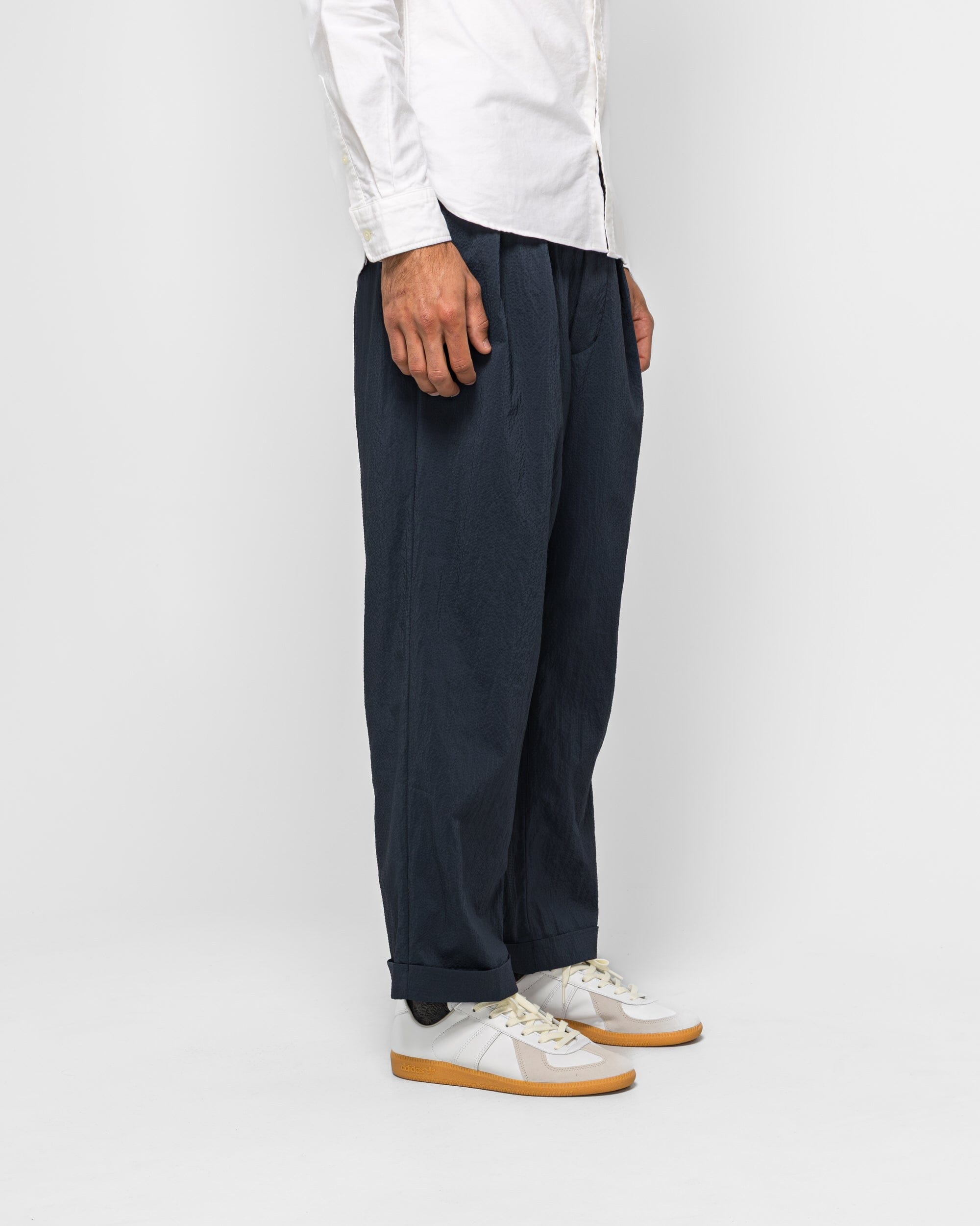 Beams Plus 2 Pleats Anywhere(wear) Seersucker Plaid - Navy