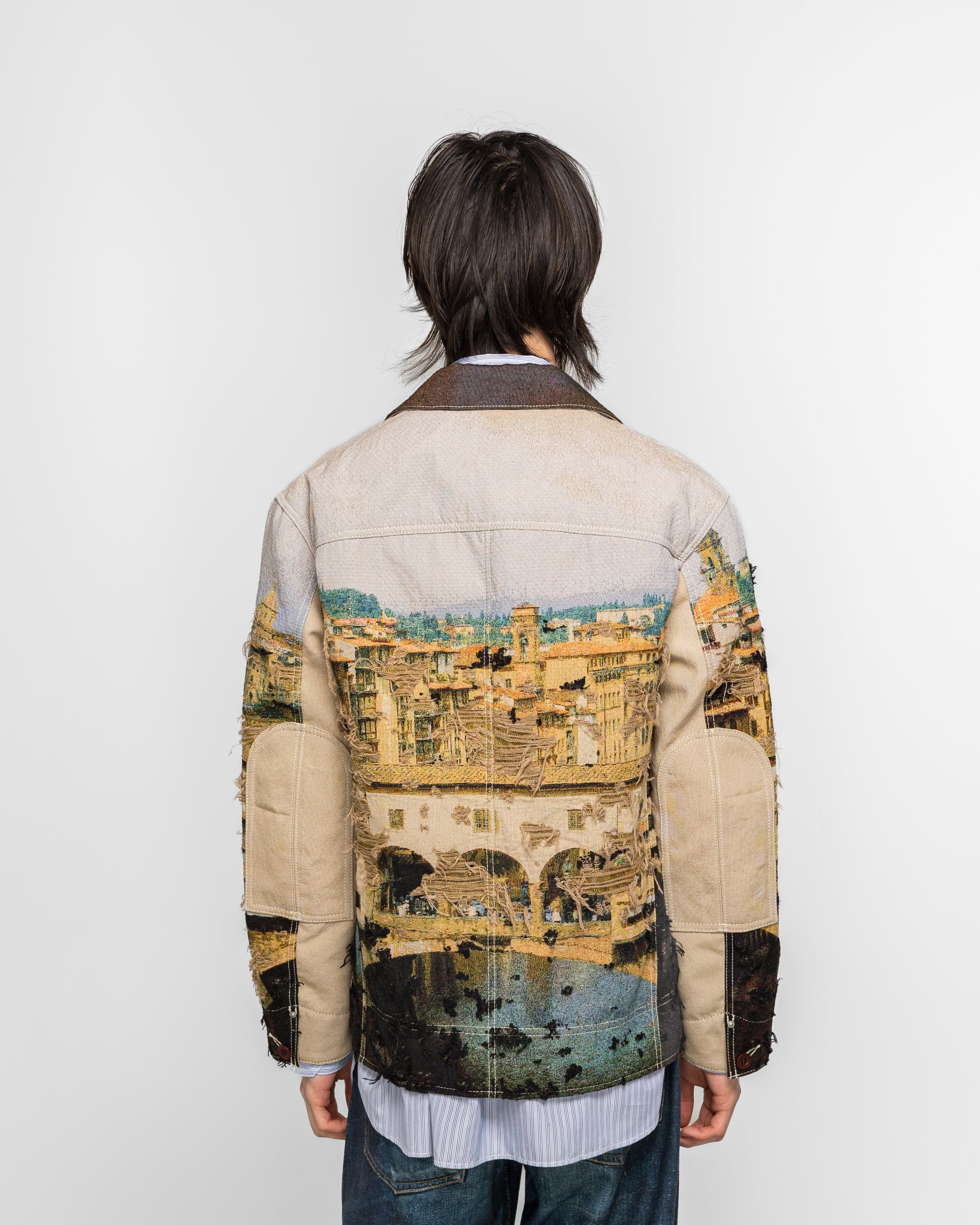 Junya Watanabe MAN Gobelin Weave Button Up Blouson - Beige/Light Blue