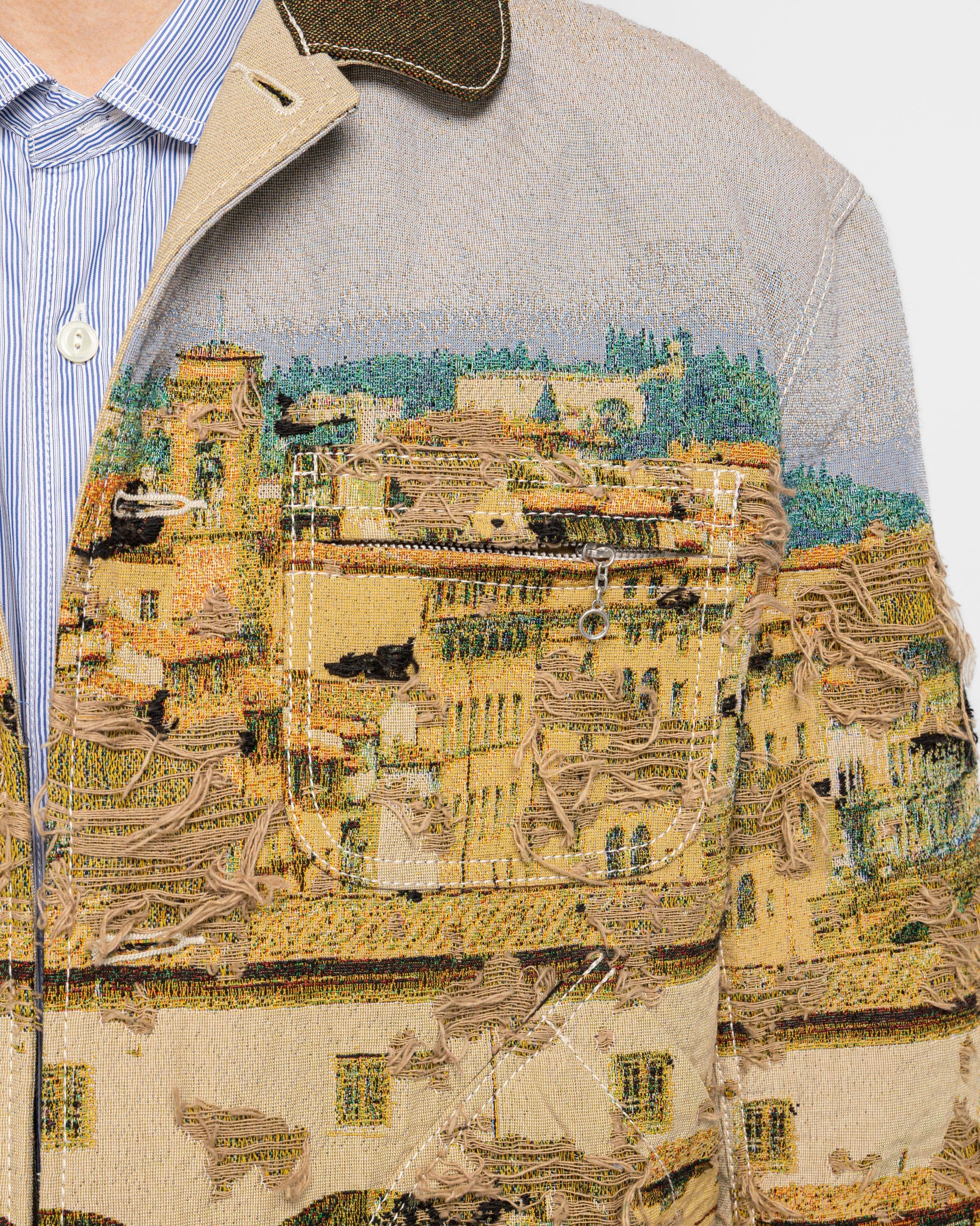 Junya Watanabe MAN Gobelin Weave Button Up Blouson - Beige/Light Blue