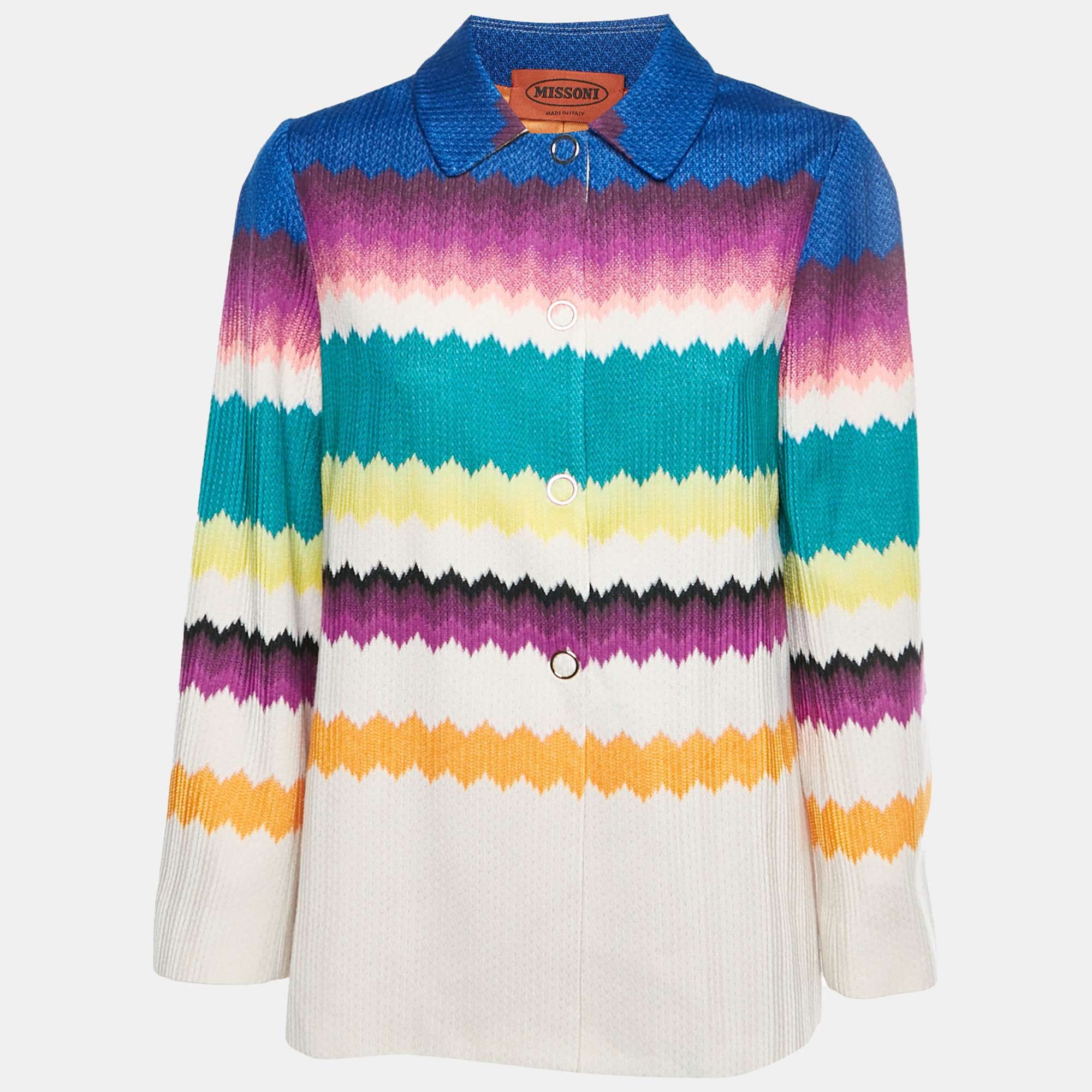 Missoni Multicolor Zig Zag Knit Button Front Jacket