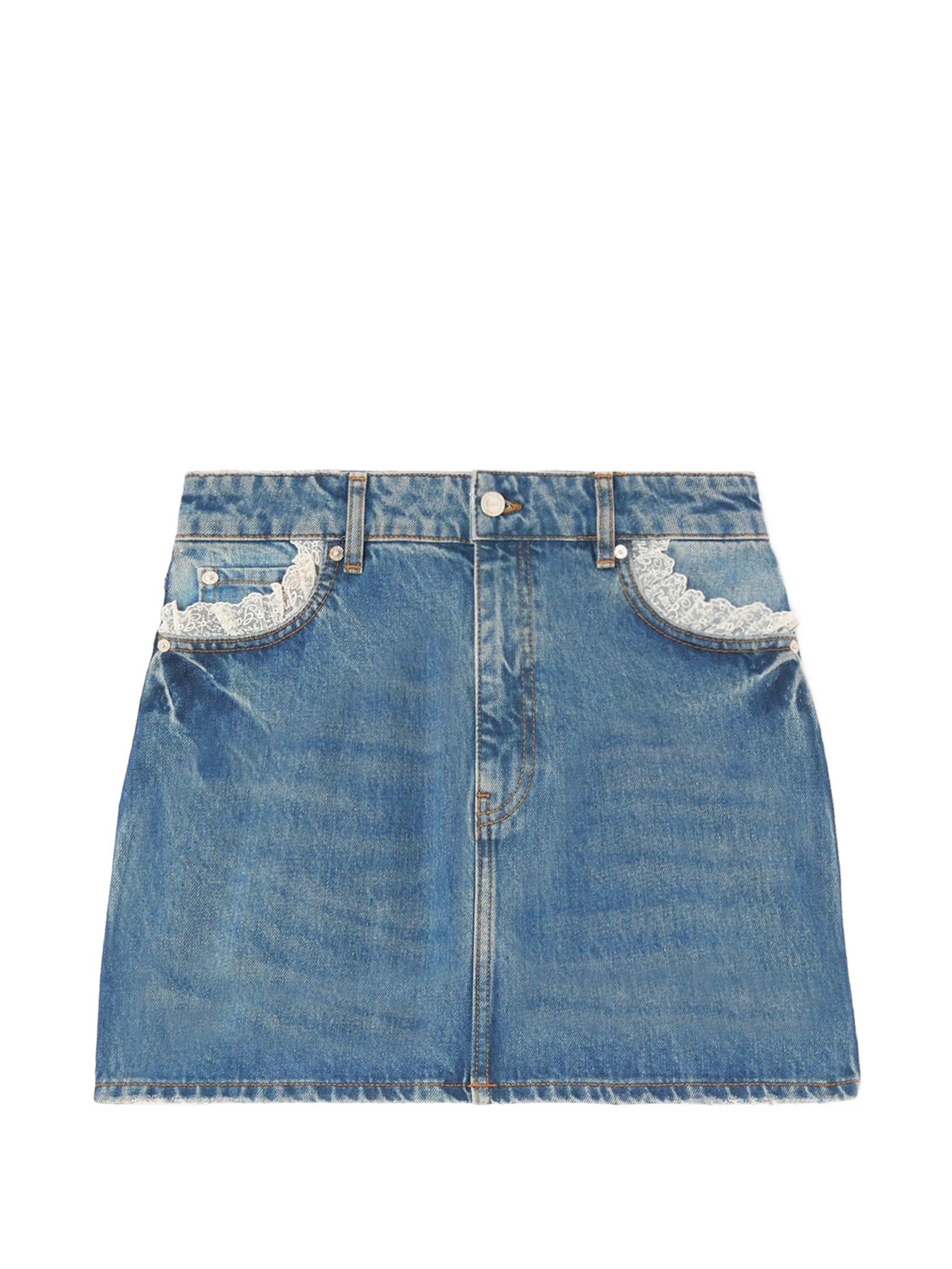 GANNI lace - trim denim skirt