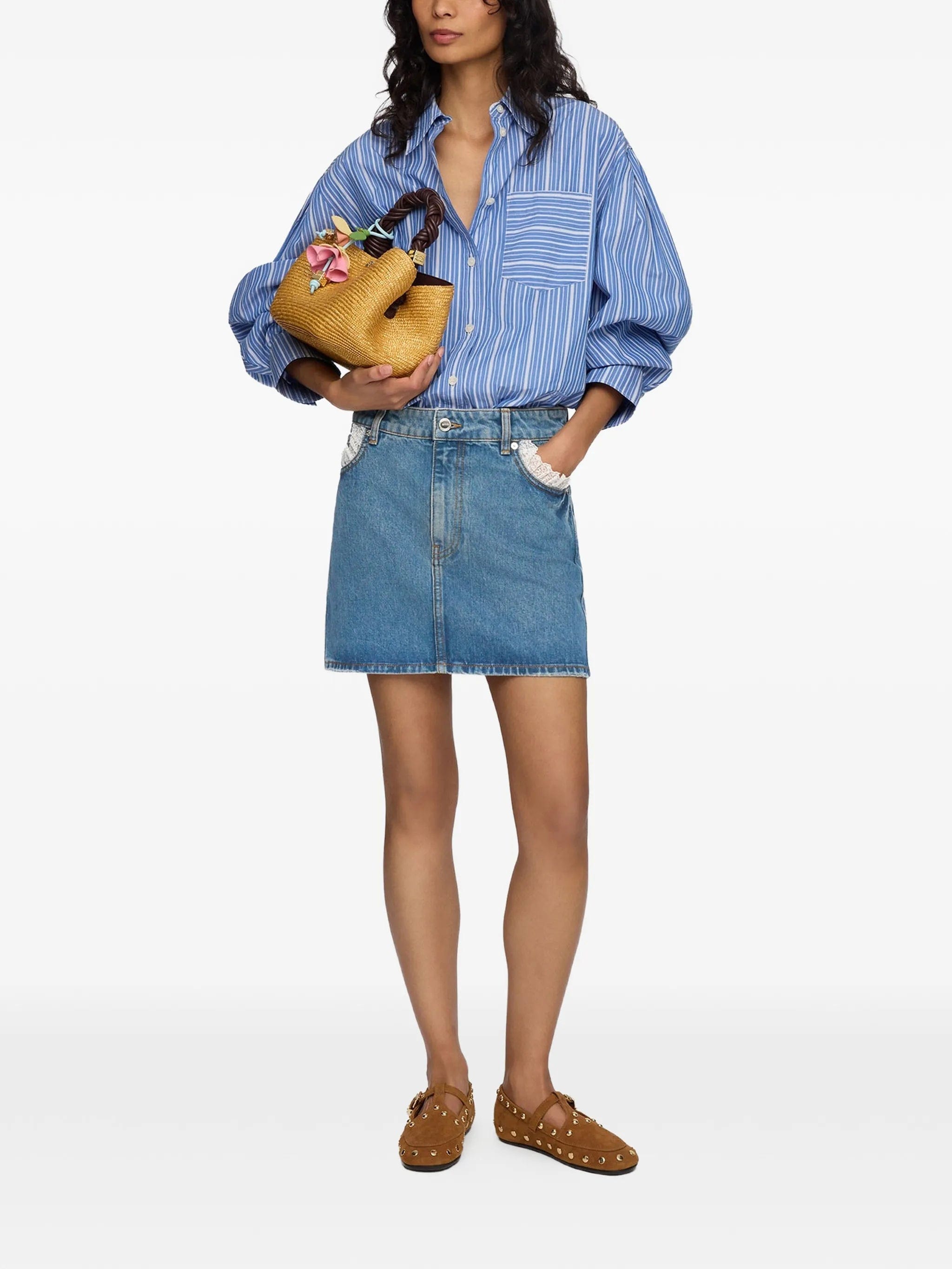 GANNI lace - trim denim skirt