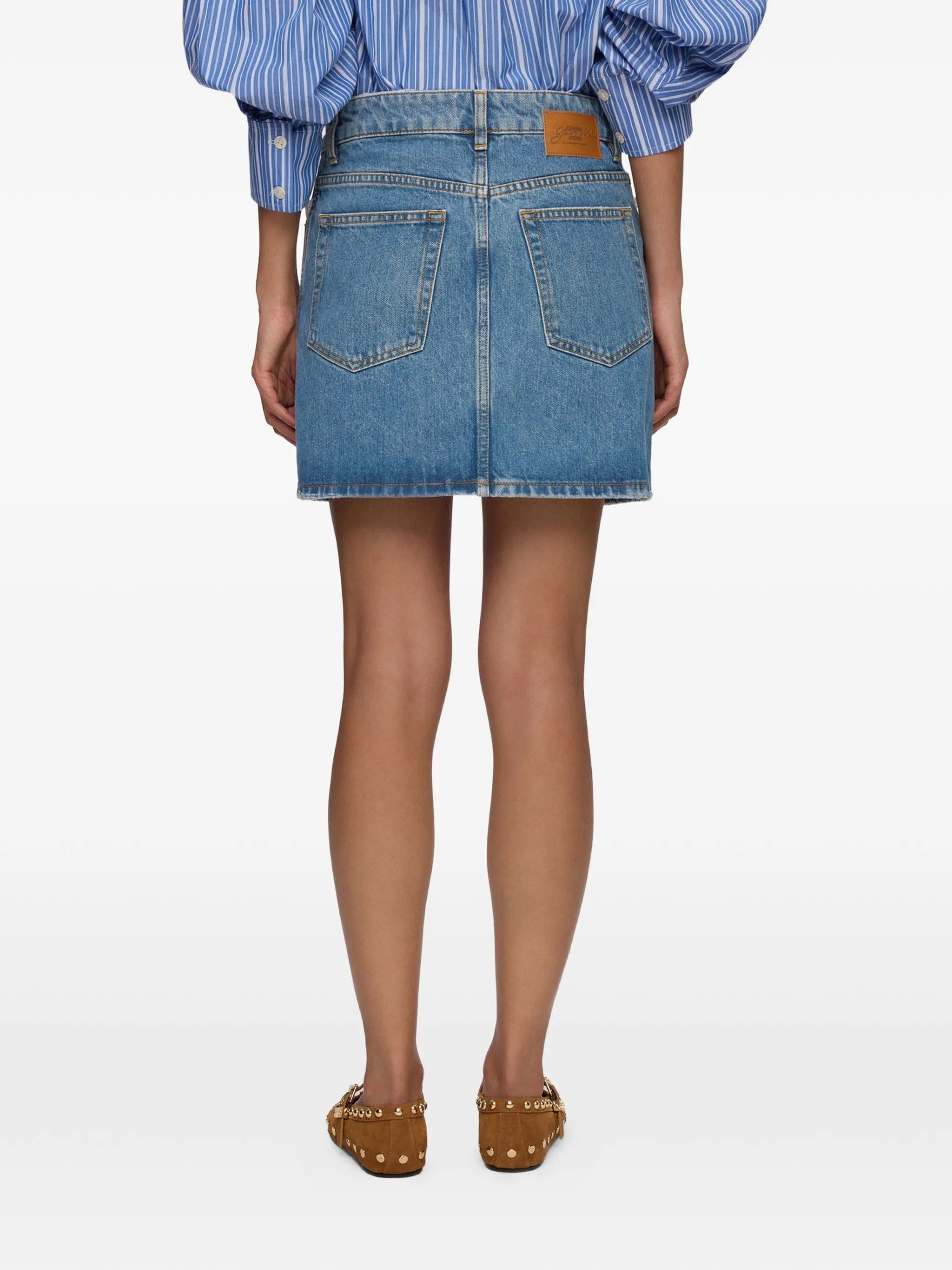 GANNI lace - trim denim skirt
