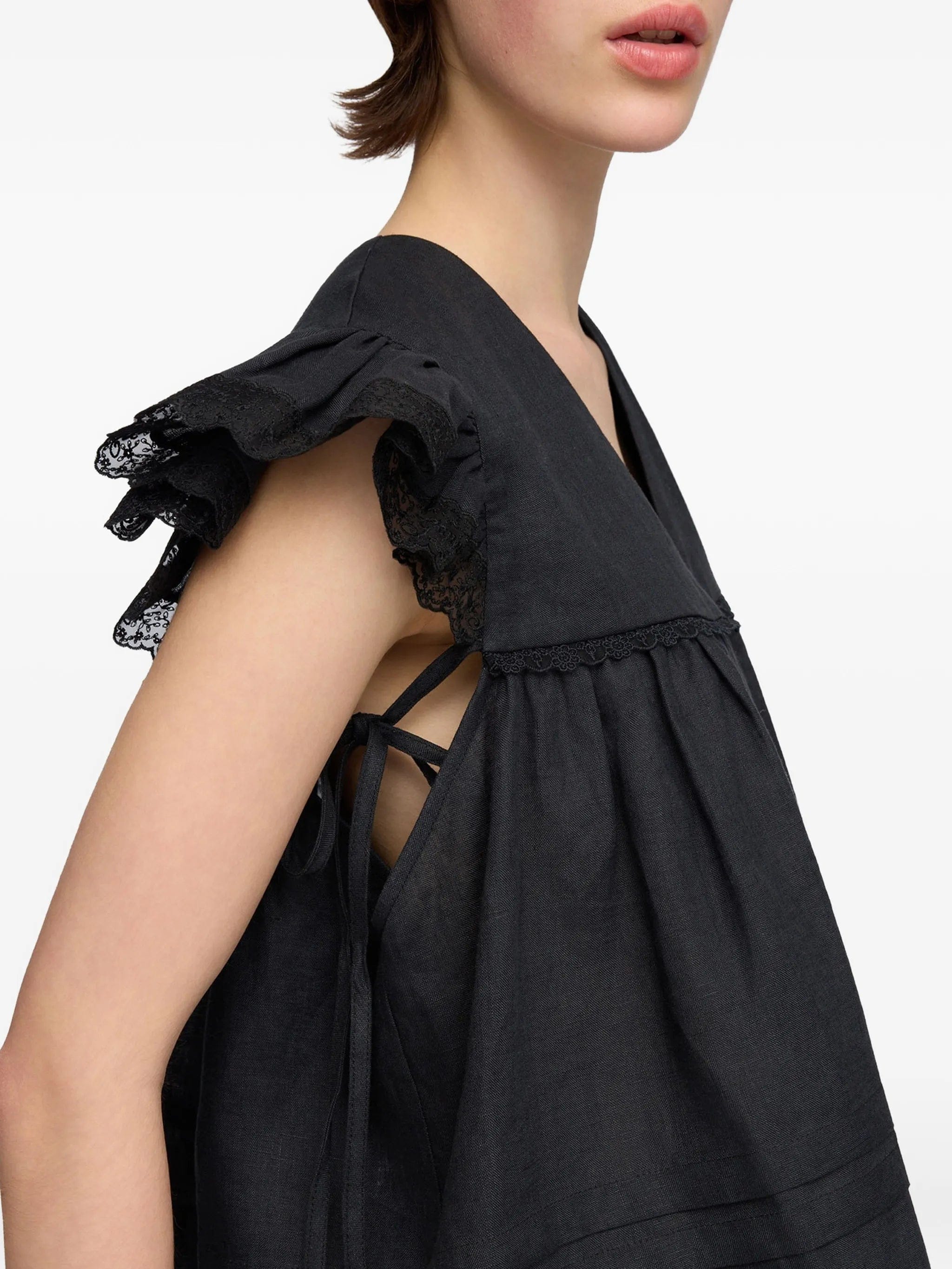 GANNI lace - trimmed ruffled blouse