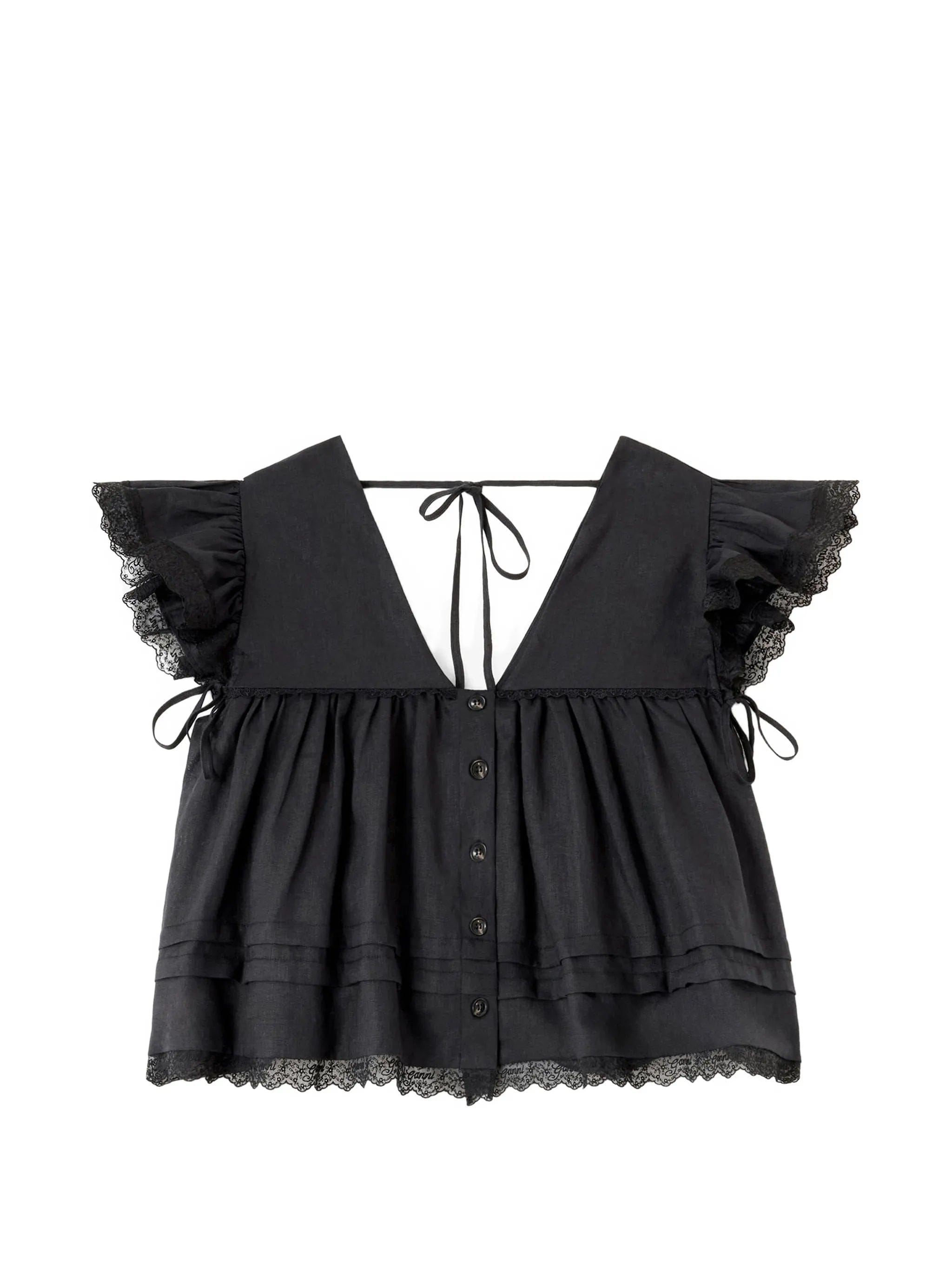 GANNI lace - trimmed ruffled blouse