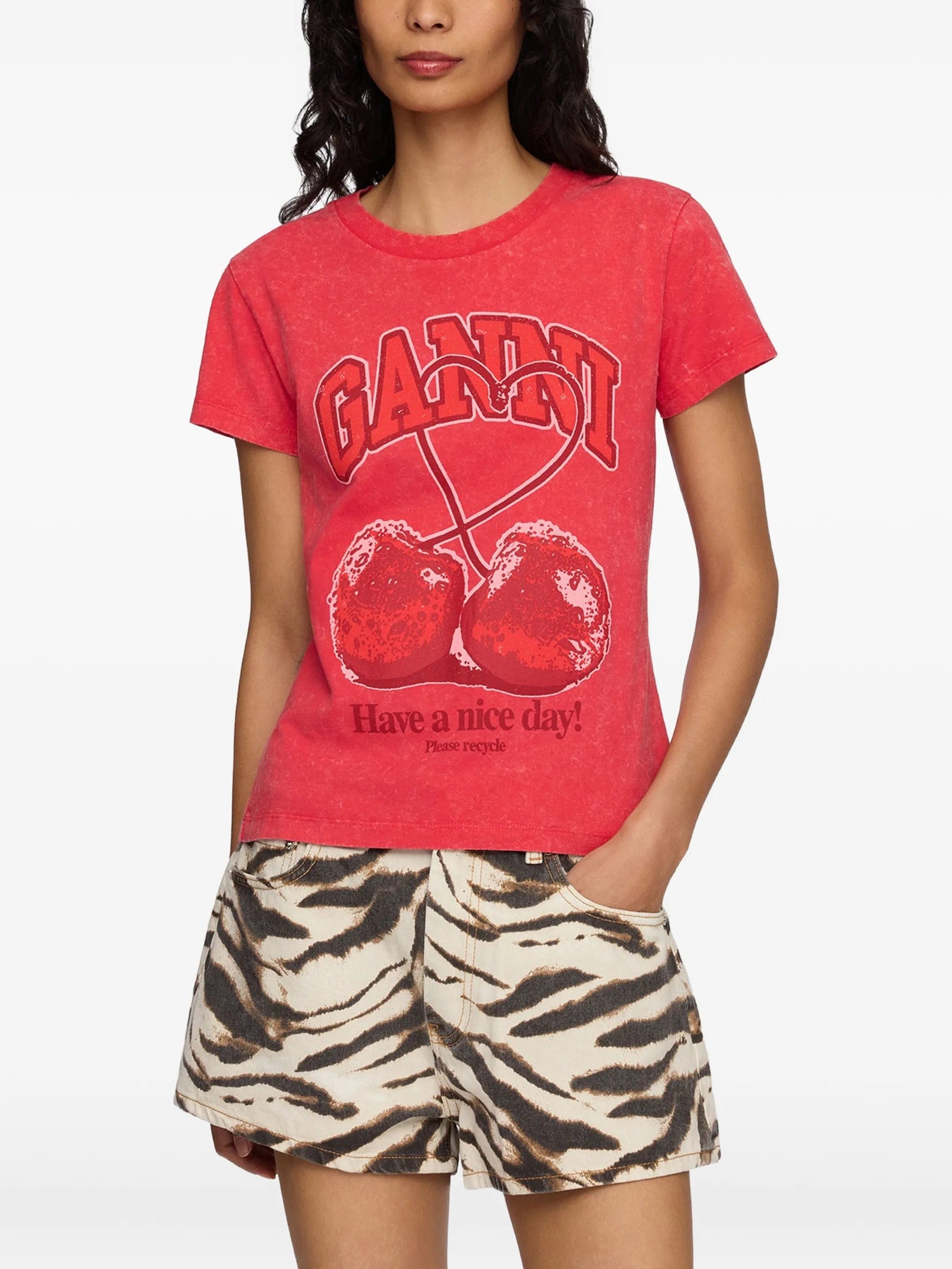 GANNI cherry - print T - shirt