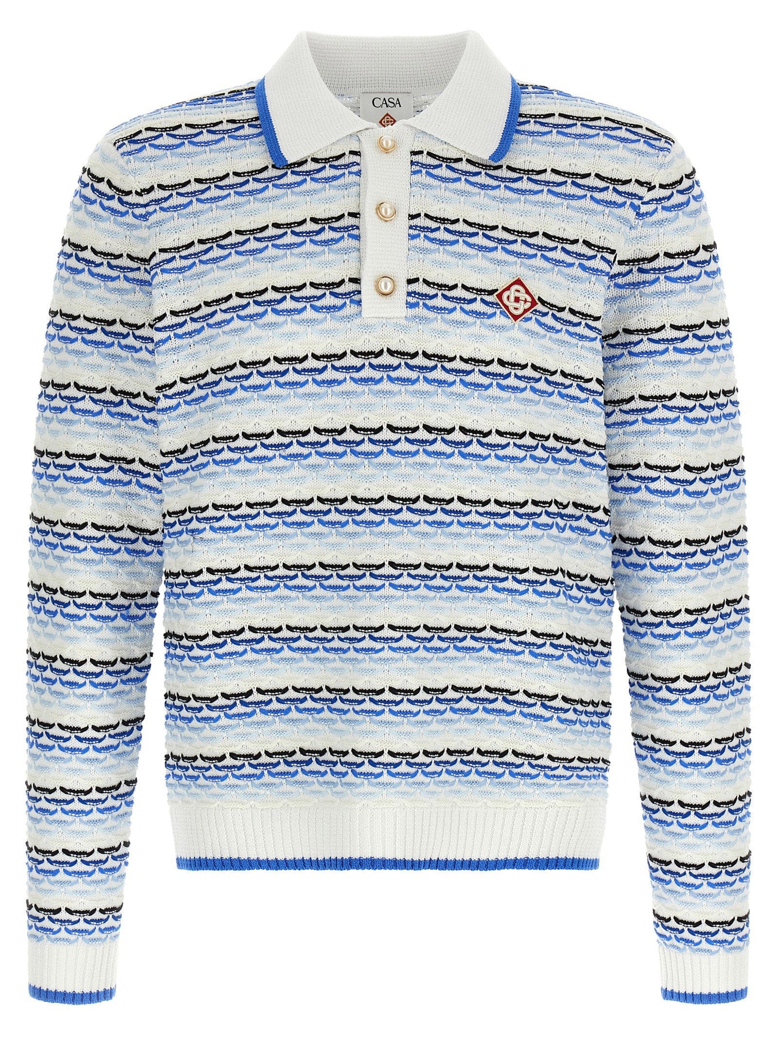 Casablanca Tuck Stitch Knit Polo Shirt — Blue