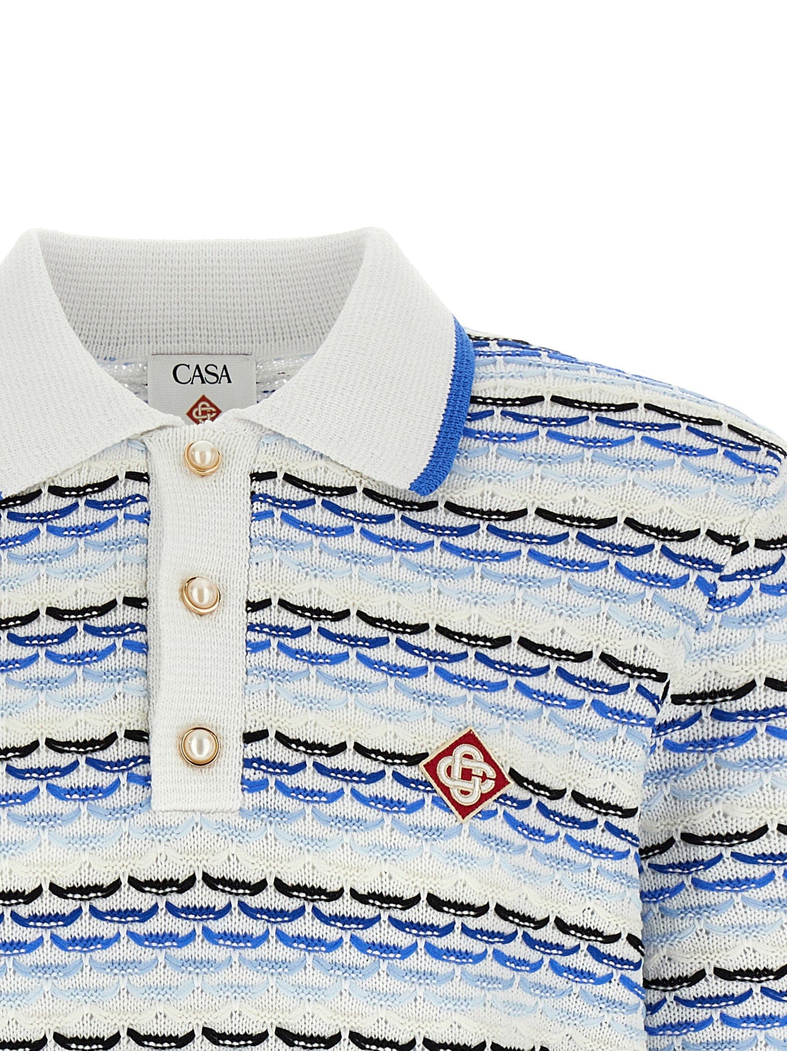 Casablanca Tuck Stitch Knit Polo Shirt — Blue