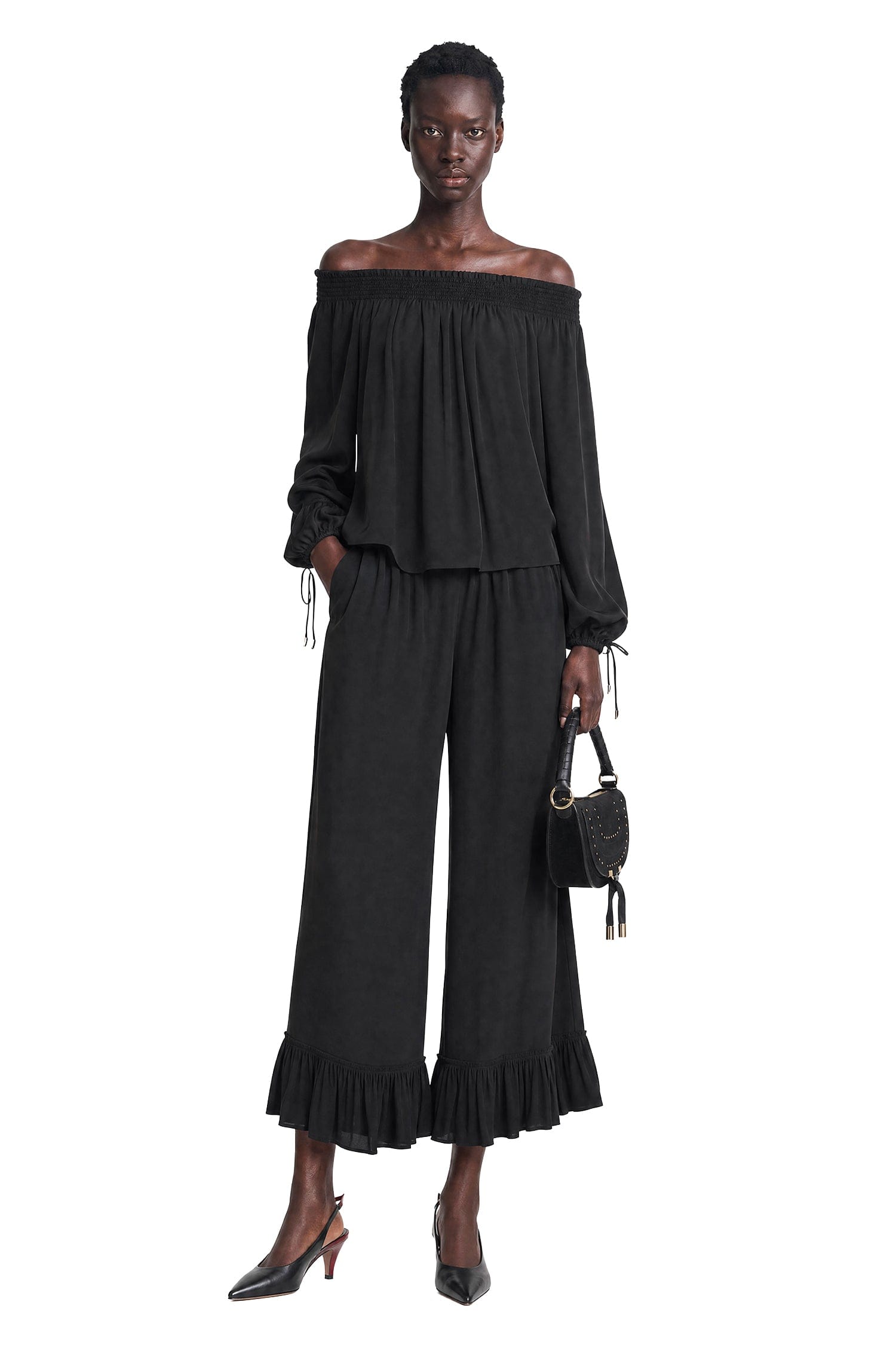CHLOÉ Cropped Fluid Pants in Crepe de Chine