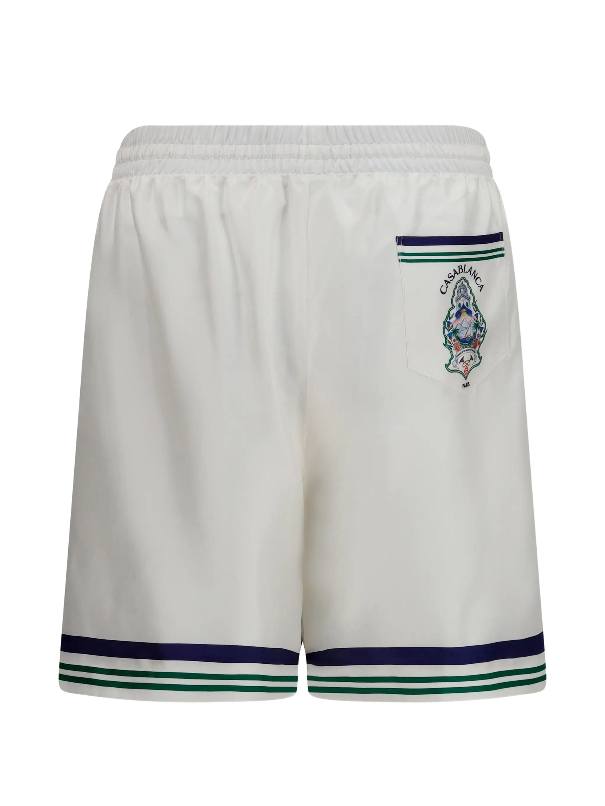 Casablanca Hotel Emblem striped silk shorts