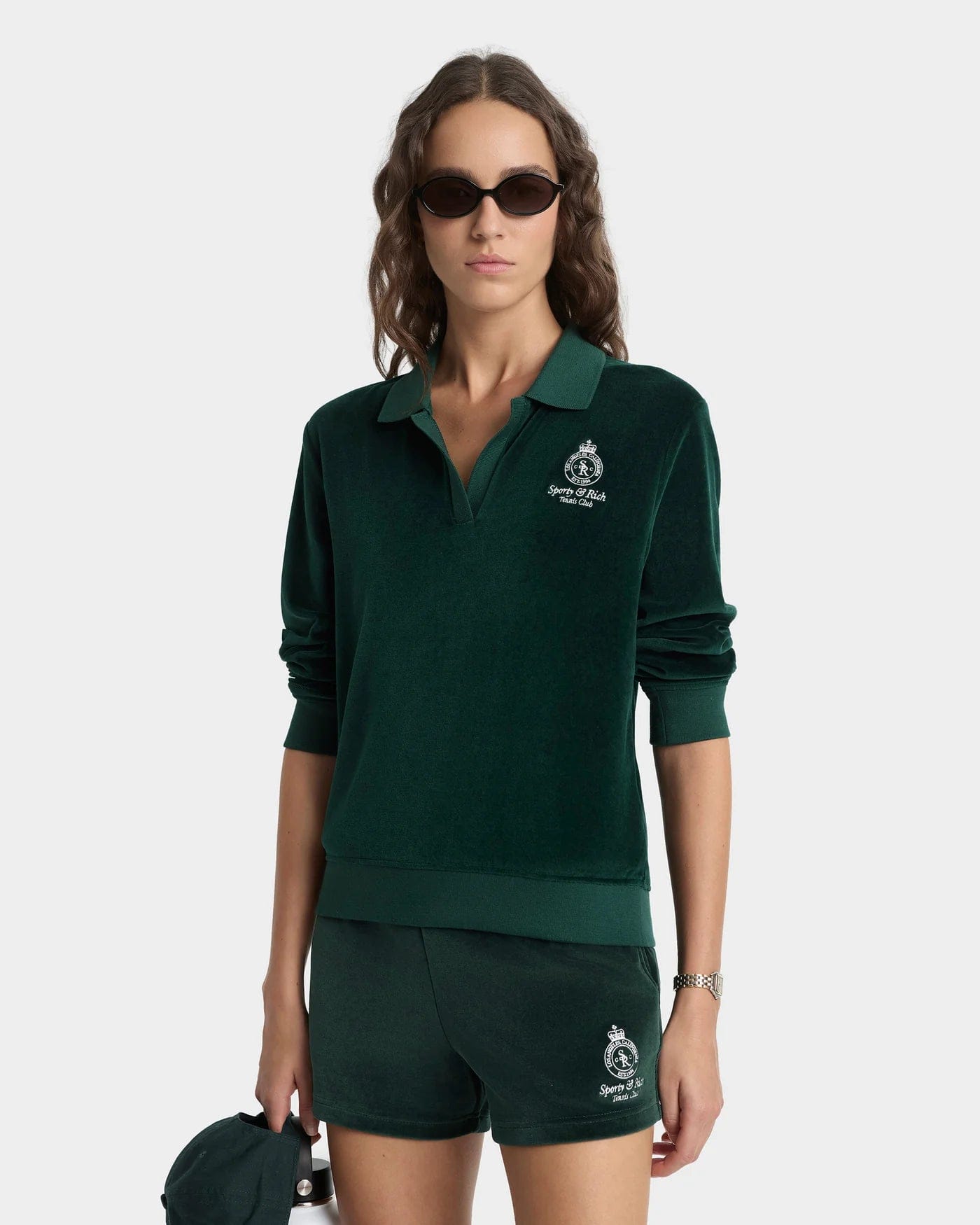 Sporty & Rich Crown Cotton Tennis Velour Short in Green