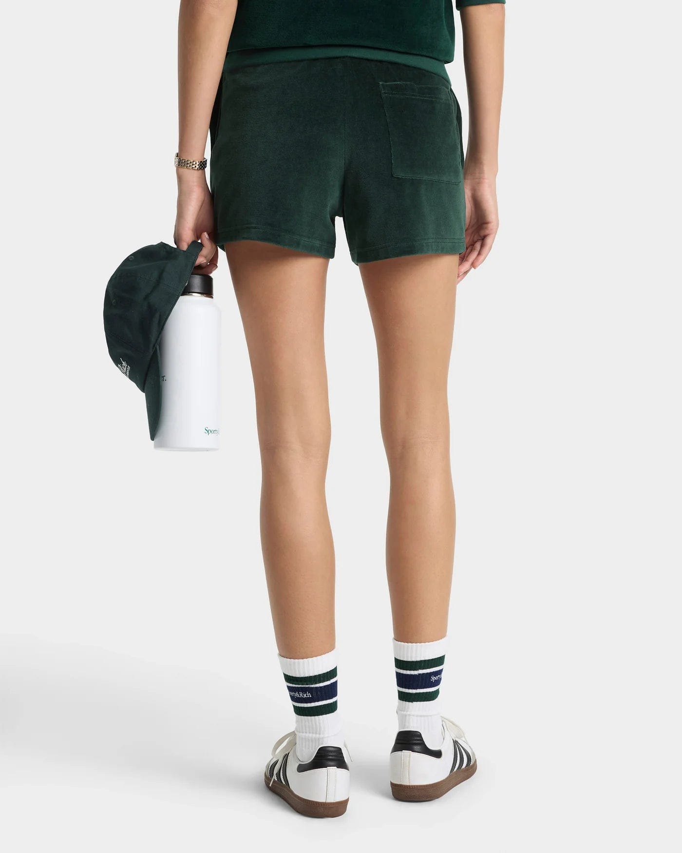 Sporty & Rich Crown Cotton Tennis Velour Short in Green