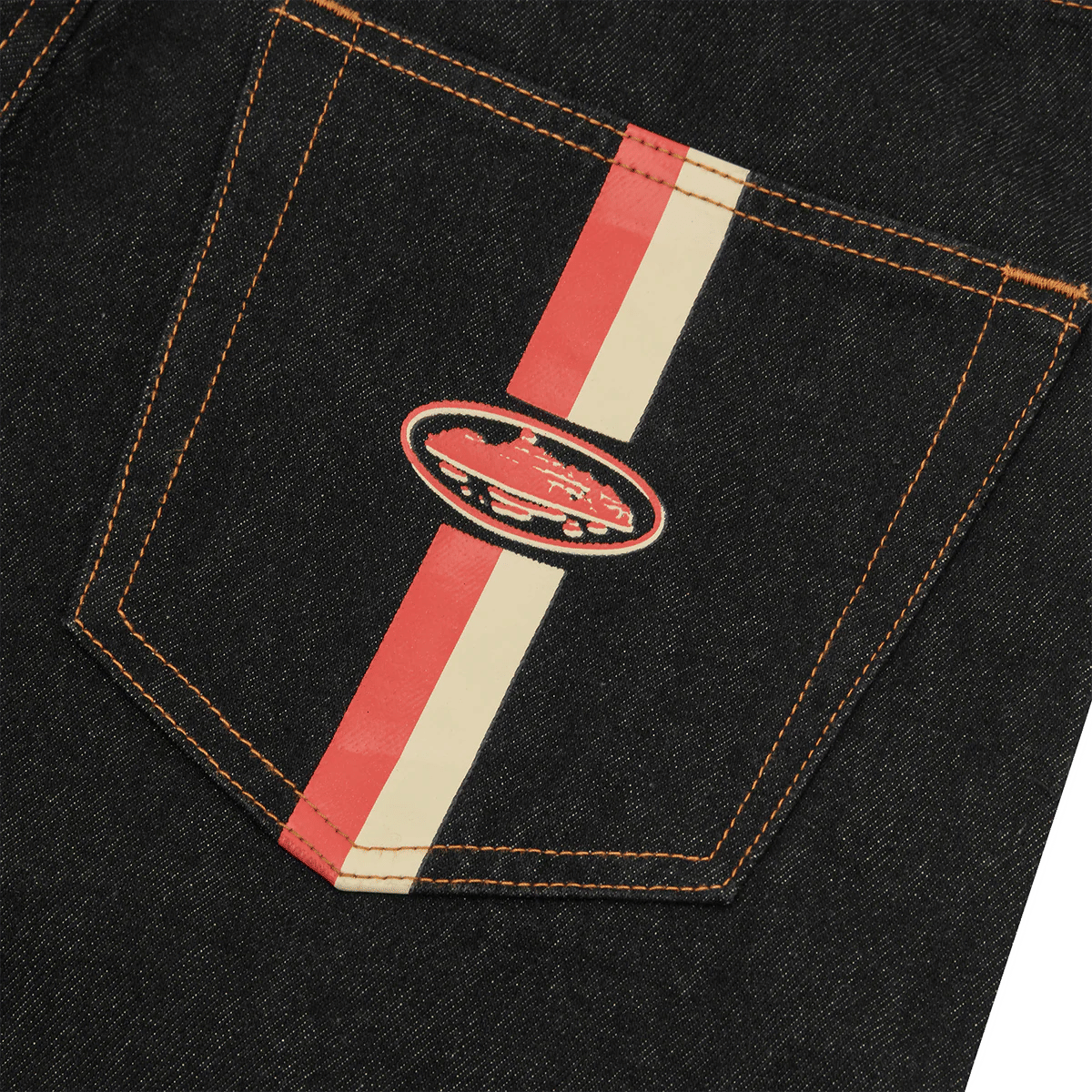 Corteiz Dual Stripe Baggy Jeans Washed Black