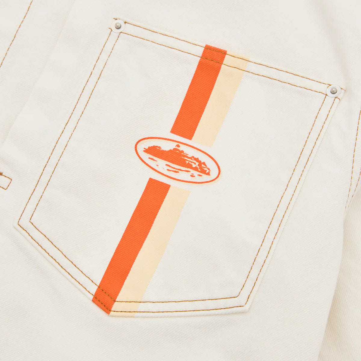 Corteiz Dual Stripe Baggy Jeans Off White