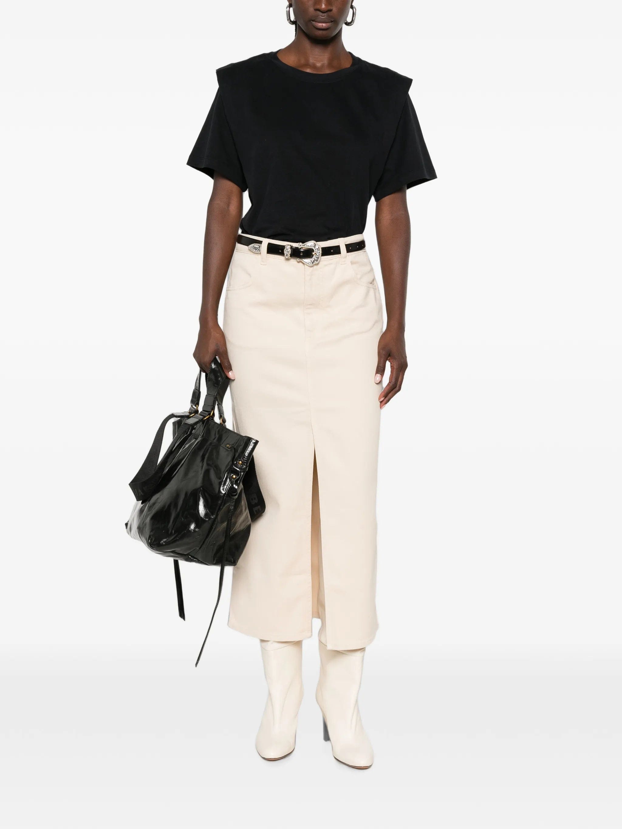 Isabel Marant Faharia front - slit logo - patch midi skirt