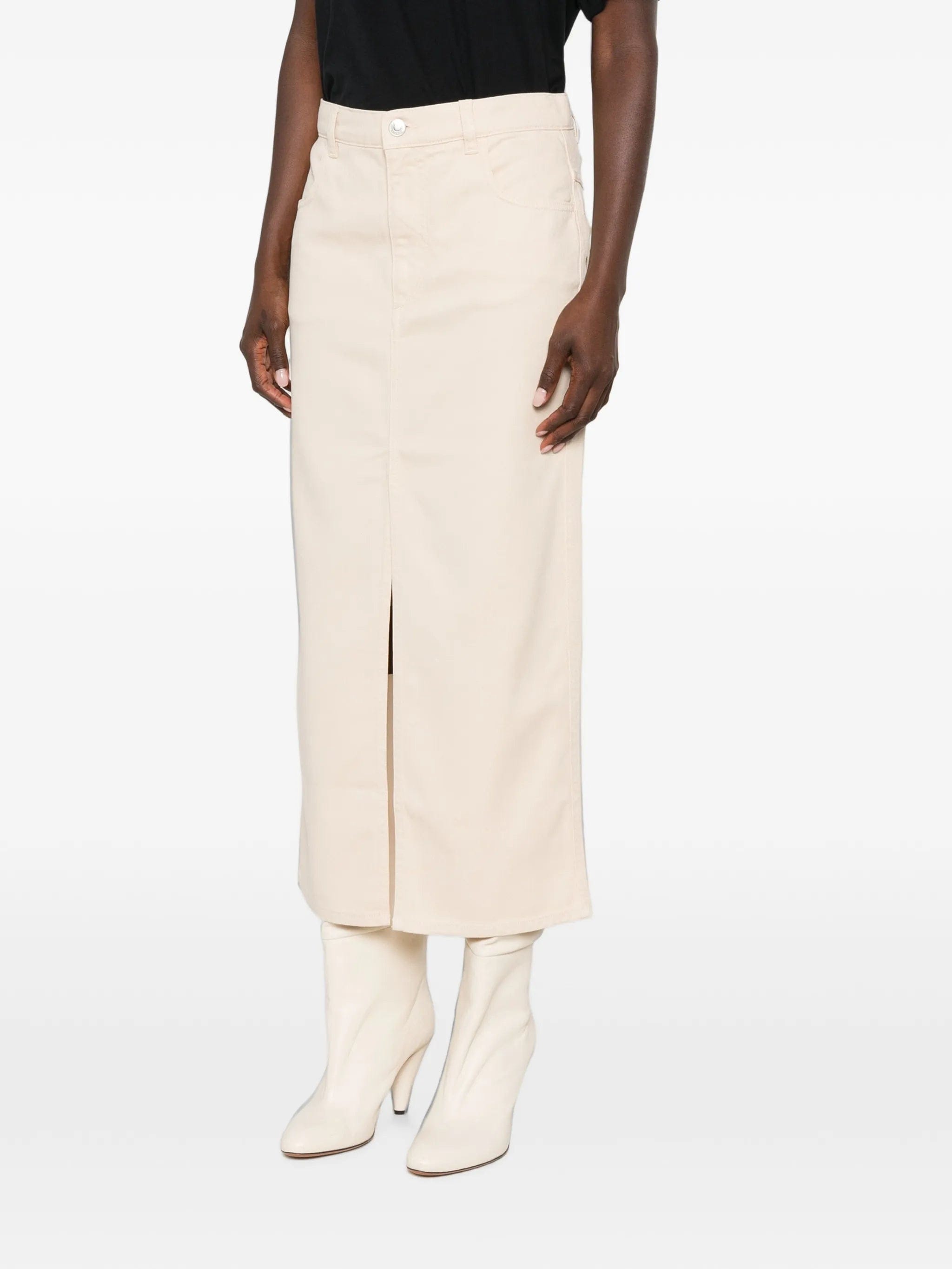 Isabel Marant Faharia front - slit logo - patch midi skirt
