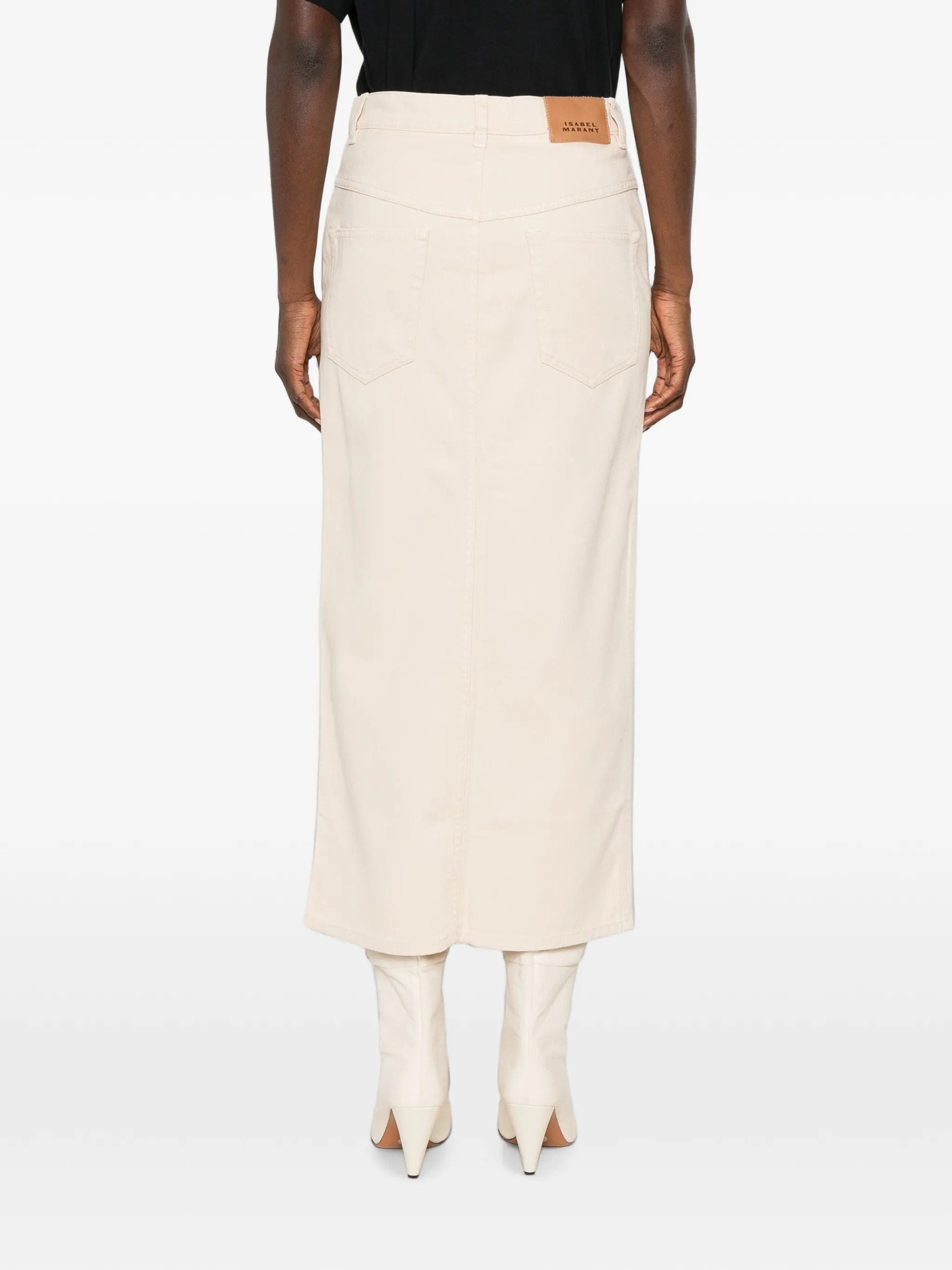 Isabel Marant Faharia front - slit logo - patch midi skirt