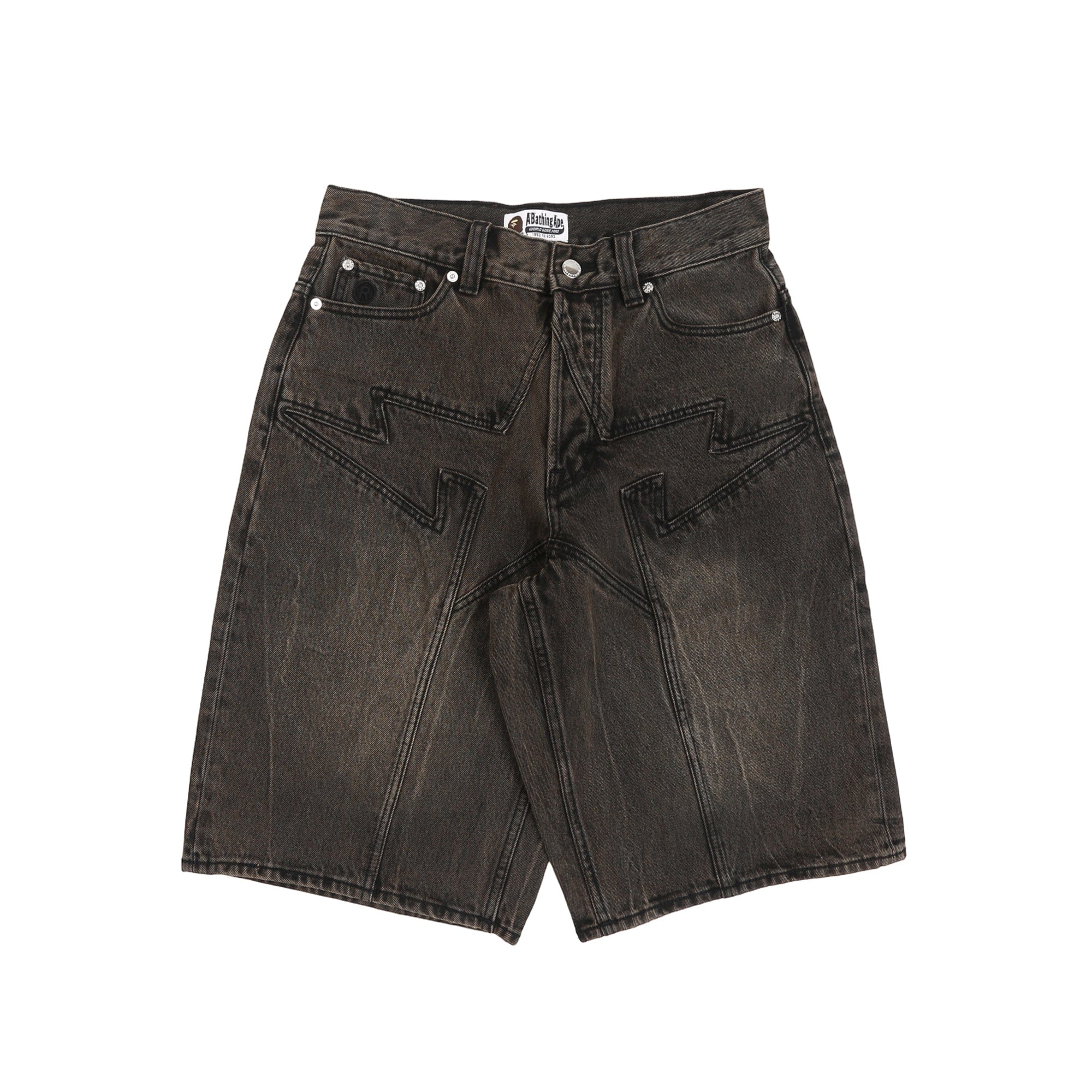 A Bathing Ape Bape Sta Patch Relaxed Fit Denim Shorts - Beige