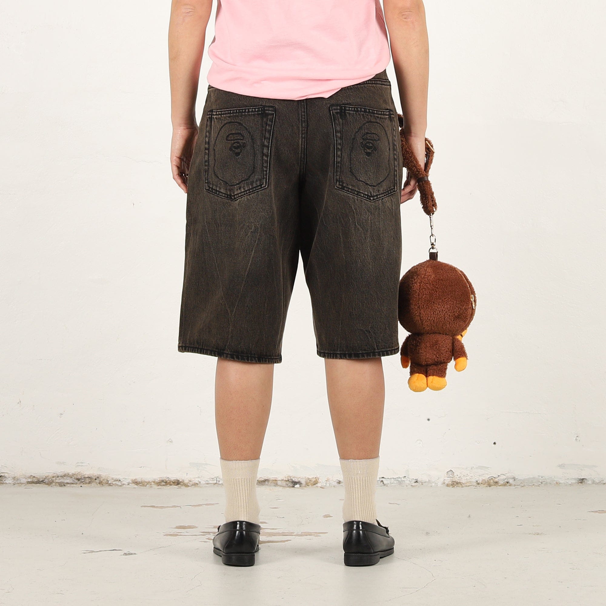 A Bathing Ape Bape Sta Patch Relaxed Fit Denim Shorts - Beige