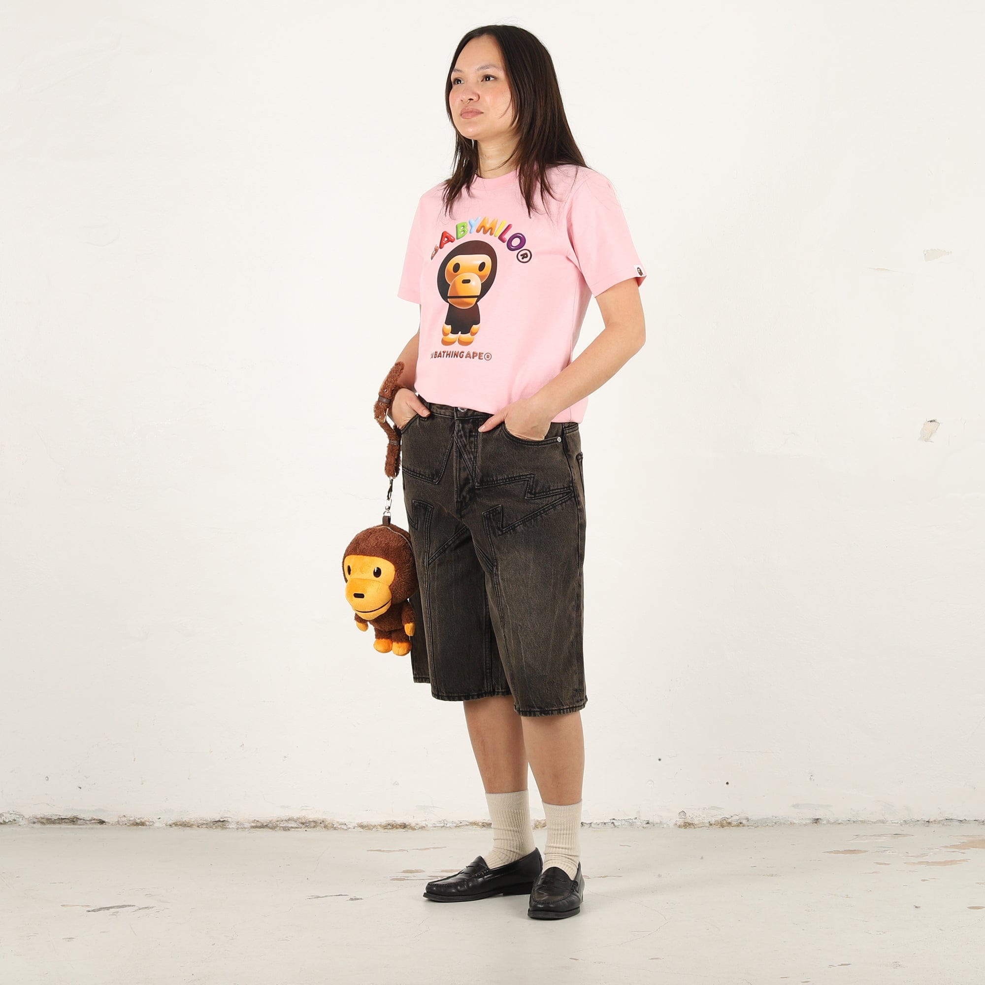 A Bathing Ape Bape Sta Patch Relaxed Fit Denim Shorts - Beige