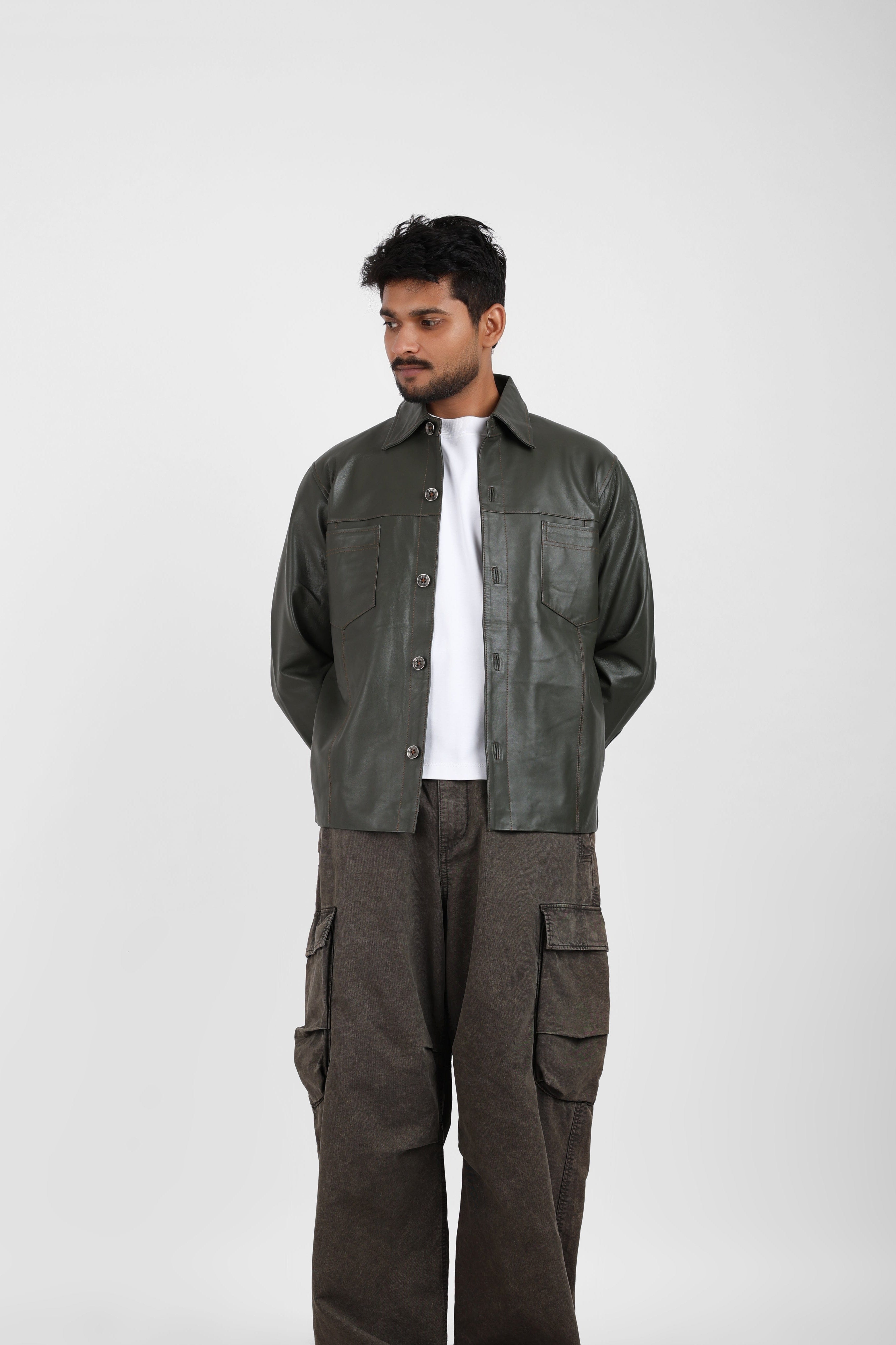 Shakkar Papa Classic Leather Shacket Olive