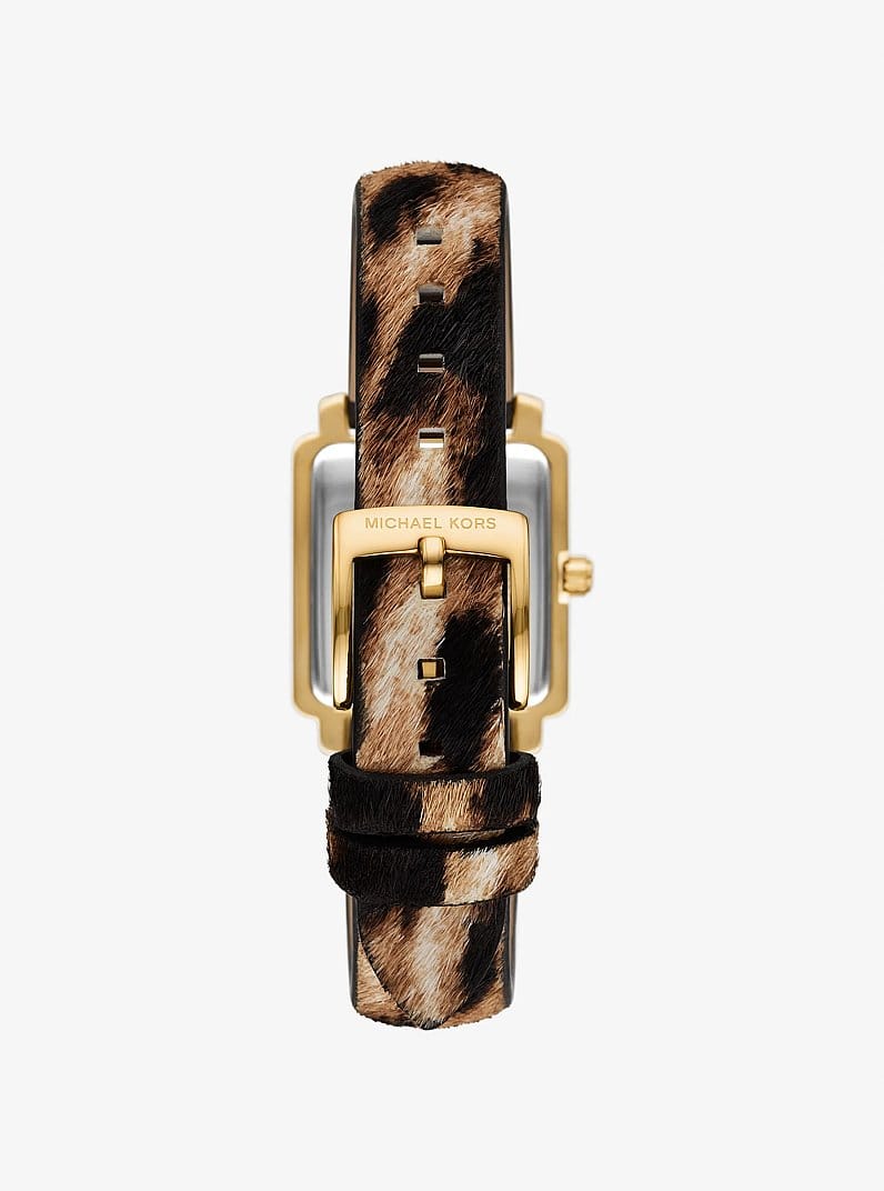 Petite Gwynn Pavé Gold-Tone and Leopard Print Calf Hair Strap Watch
