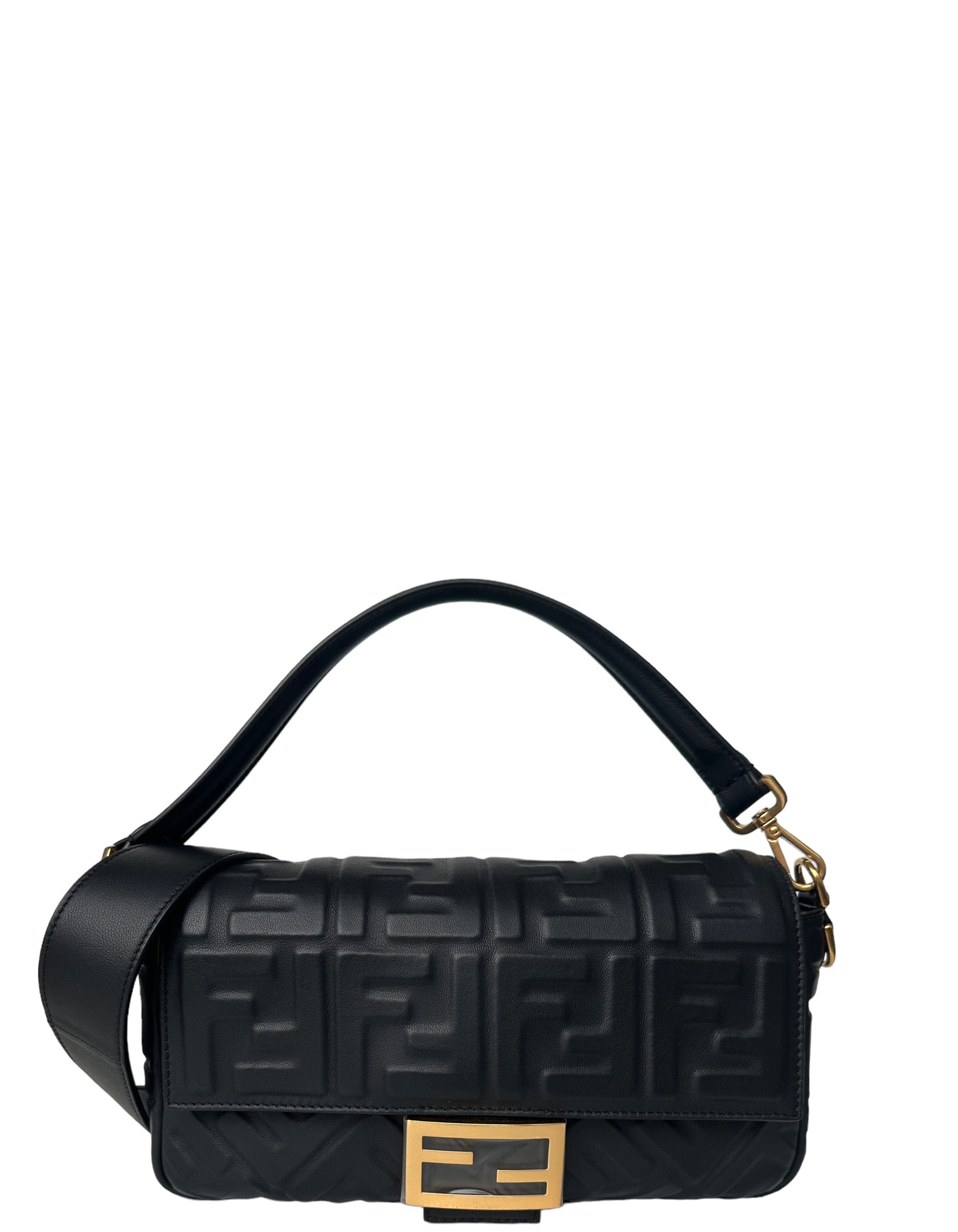 ASC Resale Fendi Black Embossed Logo 1974 Medium Baguette NM Bag