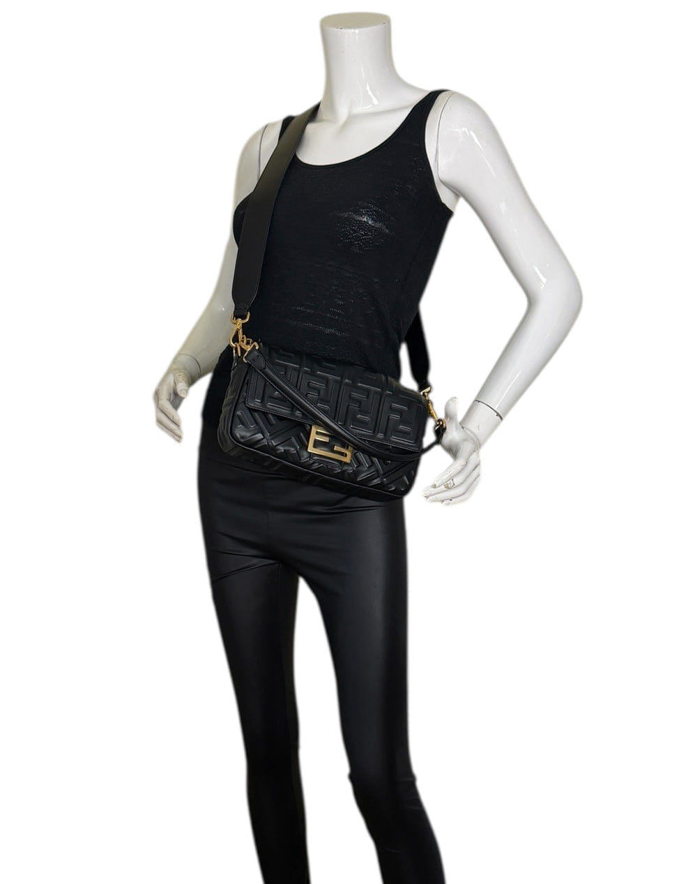 ASC Resale Fendi Black Embossed Logo 1974 Medium Baguette NM Bag